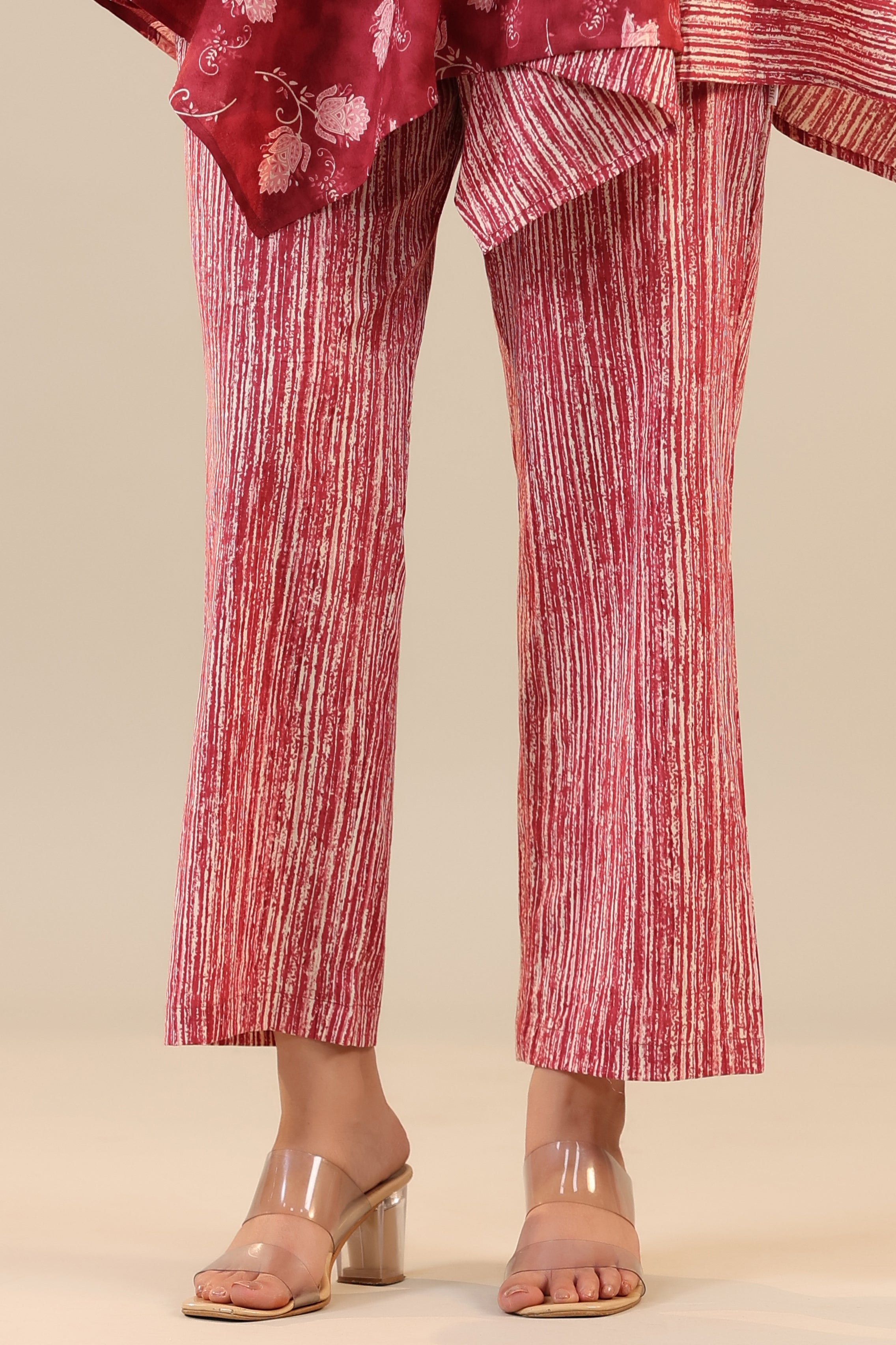 Stripes with Florals on Red Knot Cotton Loungewear Set