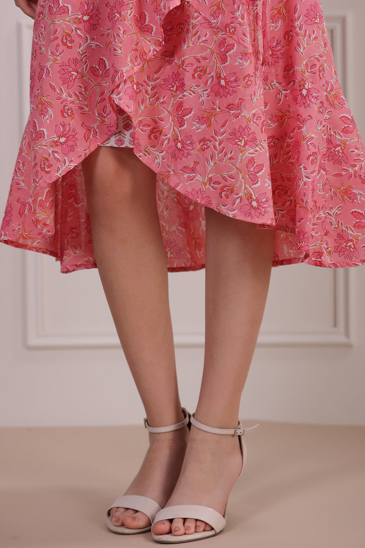 Rose Garden with White Slip Wrap-around Cotton Dress