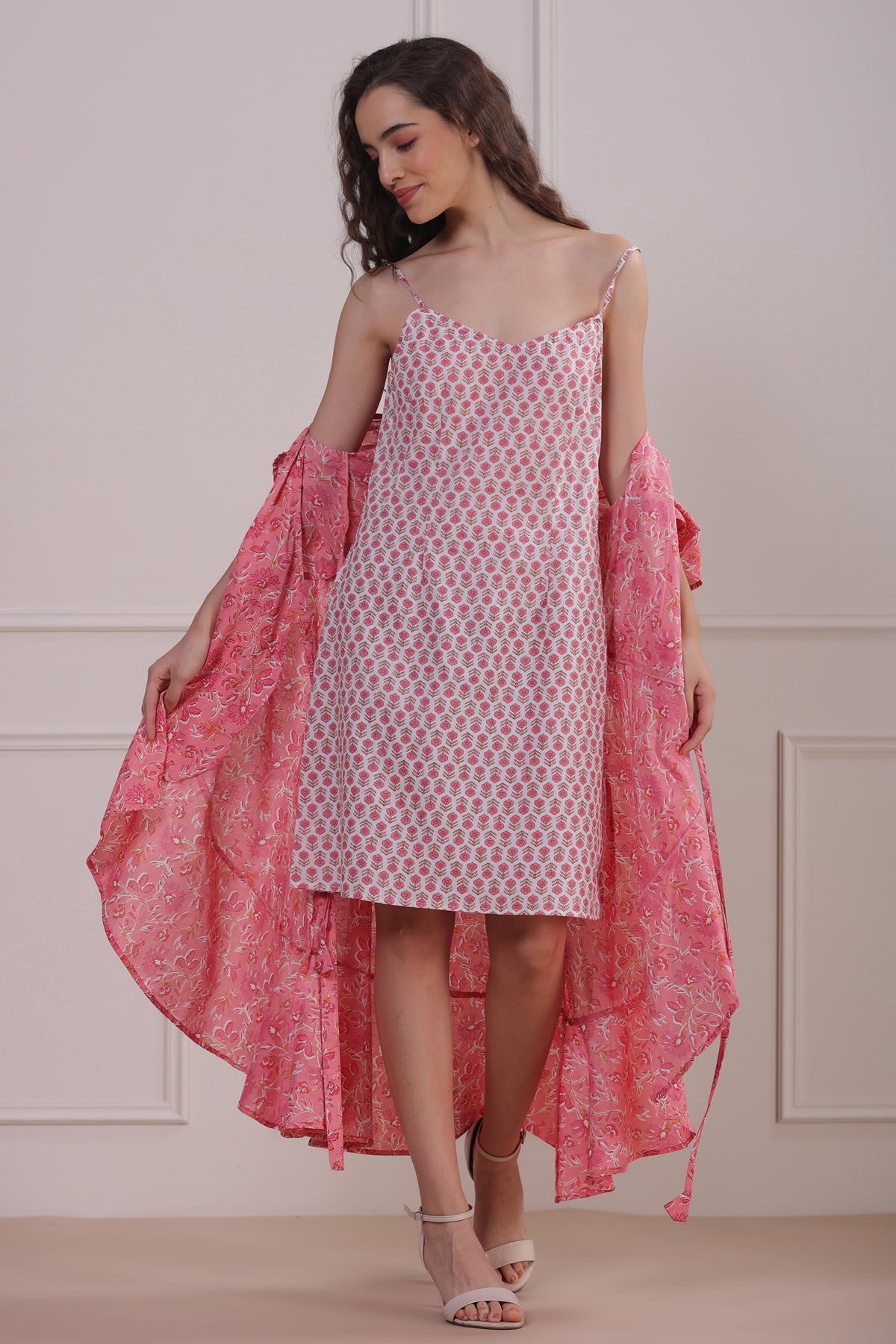 Rose Garden with White Slip Wrap-around Cotton Dress