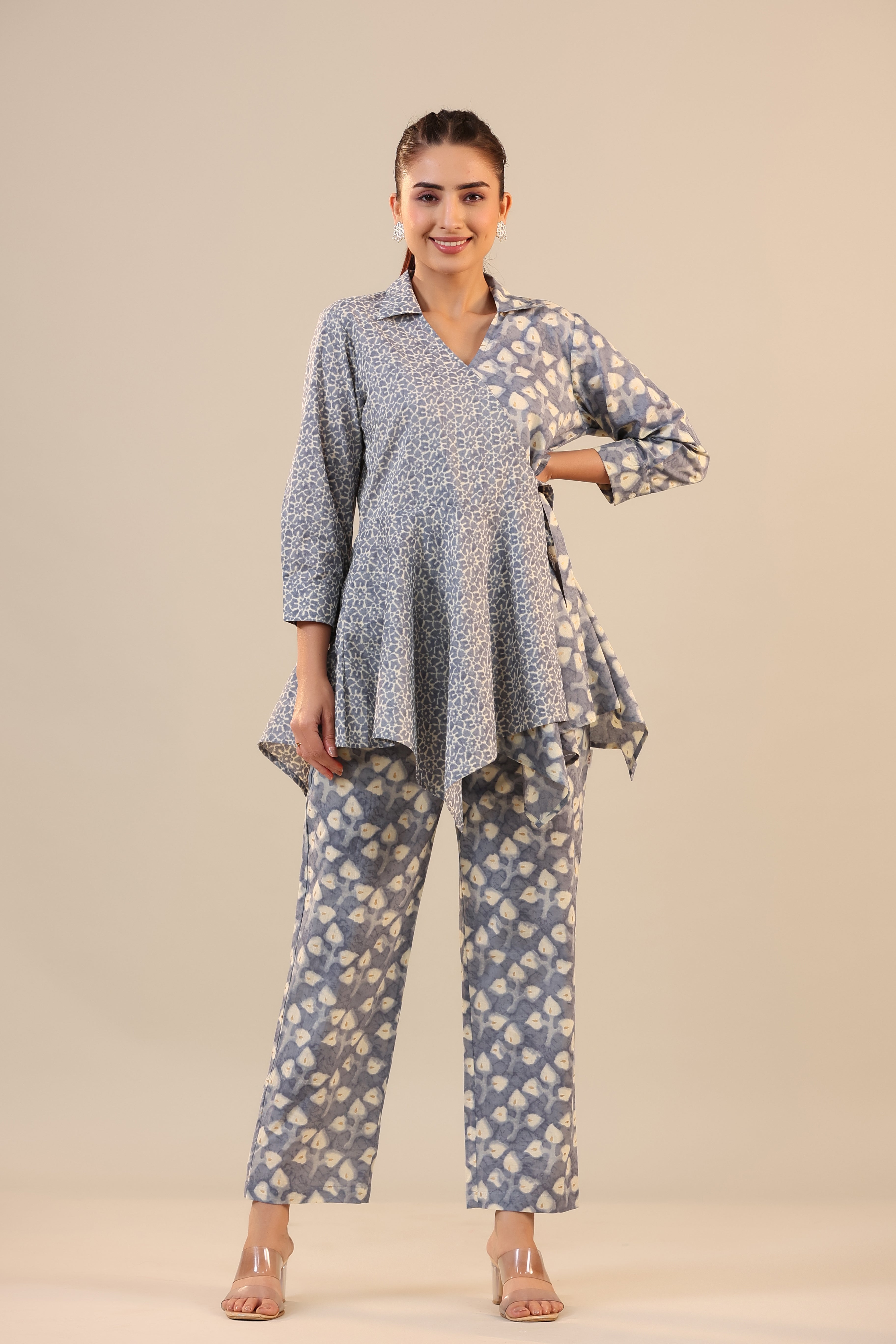 Light Blue Batik Knot Cotton Co-ord Set
