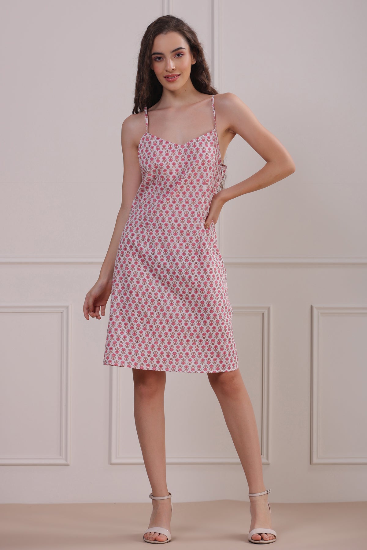 Rose Garden with White Slip Wrap-around Cotton Dress