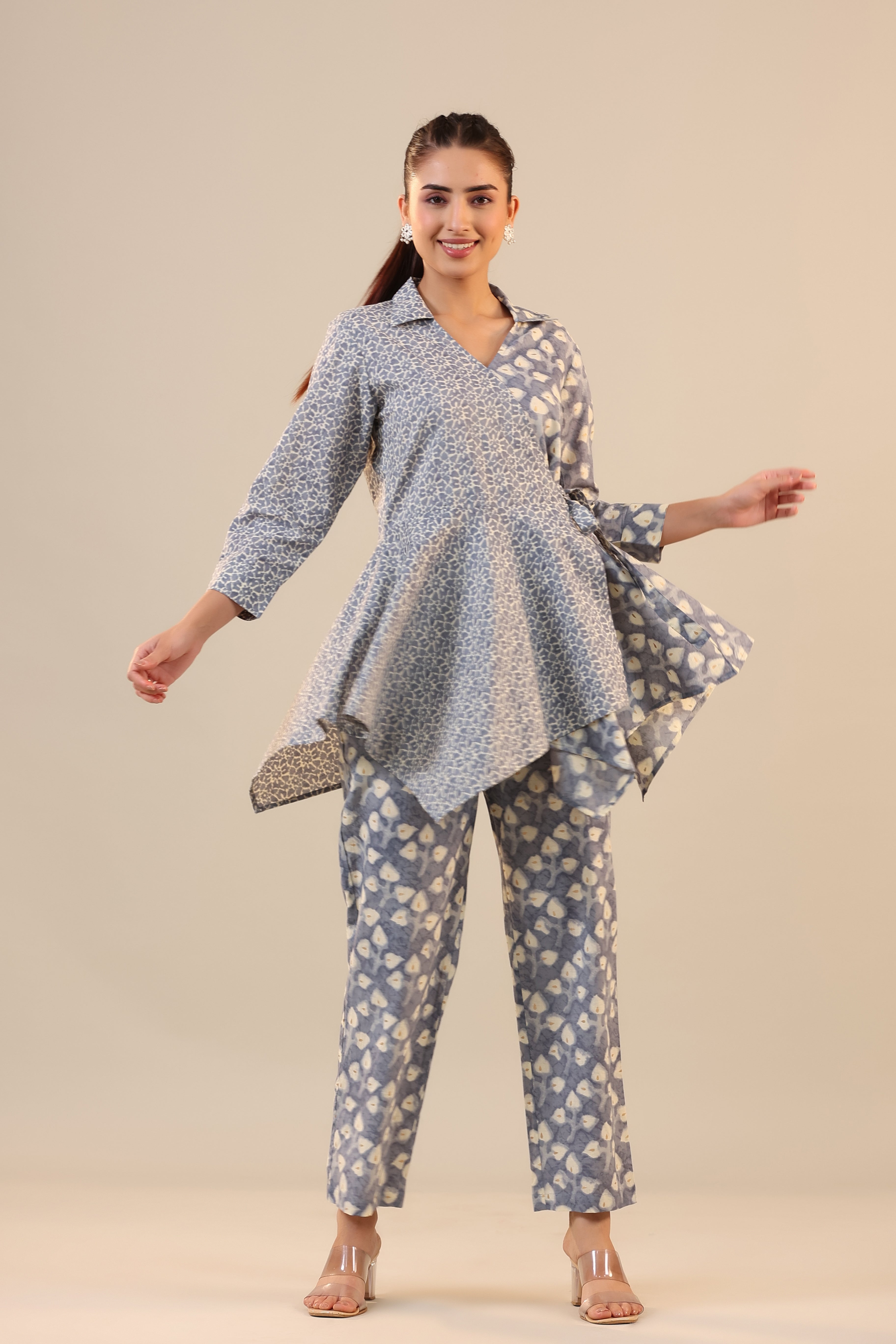 Light Blue Batik Knot Cotton Co-ord Set