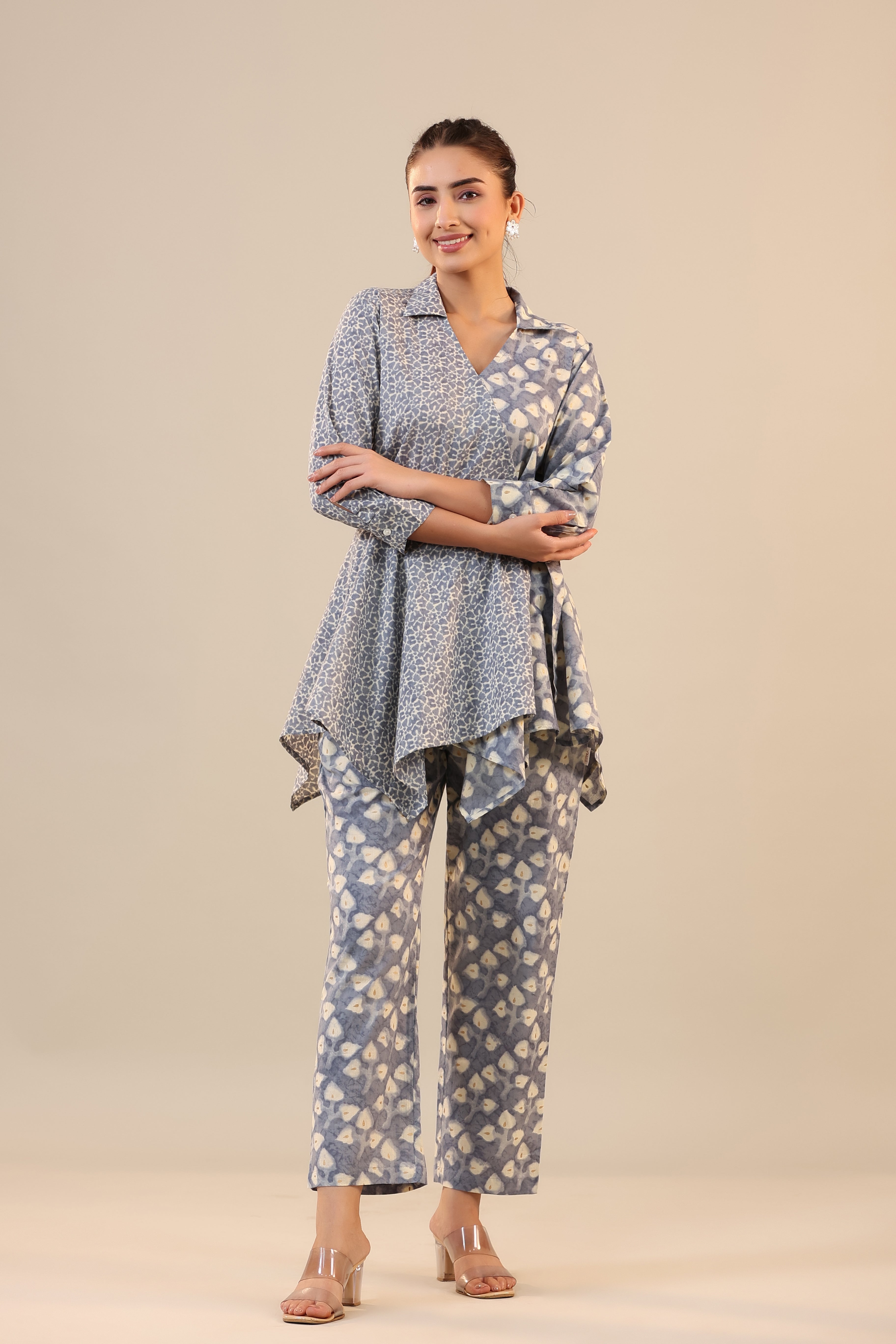 Light Blue Batik Knot Cotton Co-ord Set