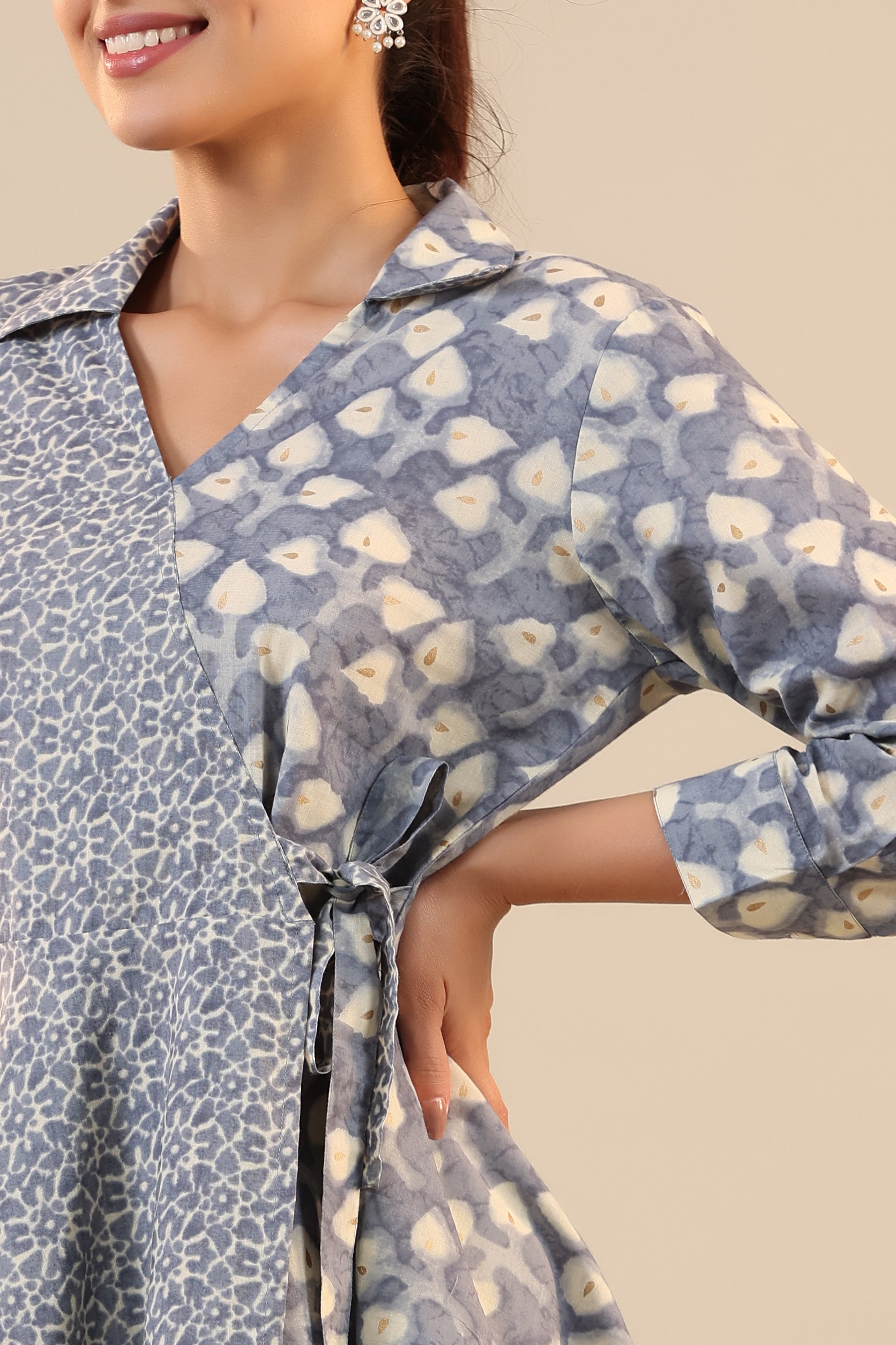 Light Blue Batik Knot Cotton Co-ord Set