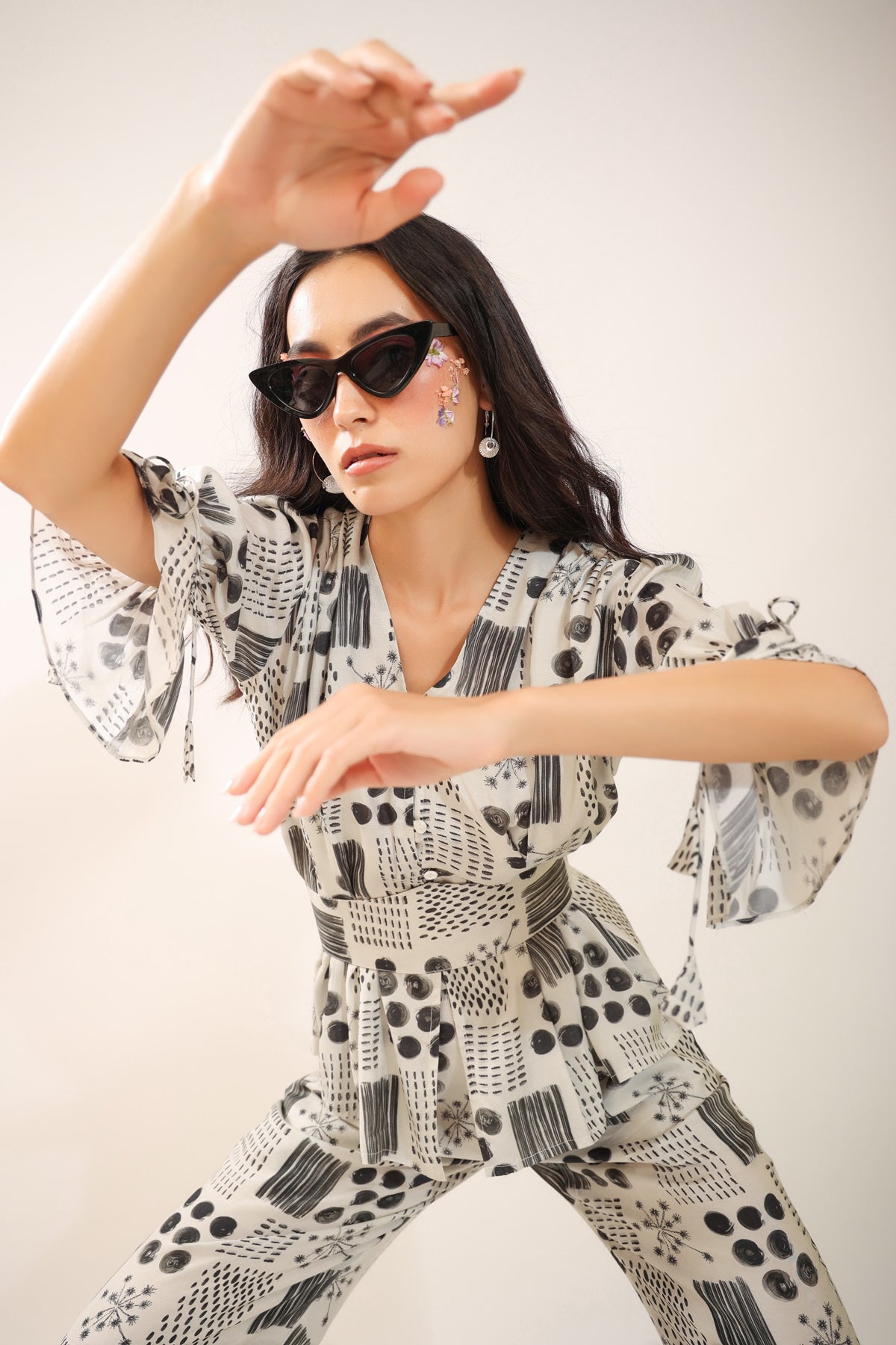 Ying Yang Muslin Silk Black and Off-White Co-ord Set