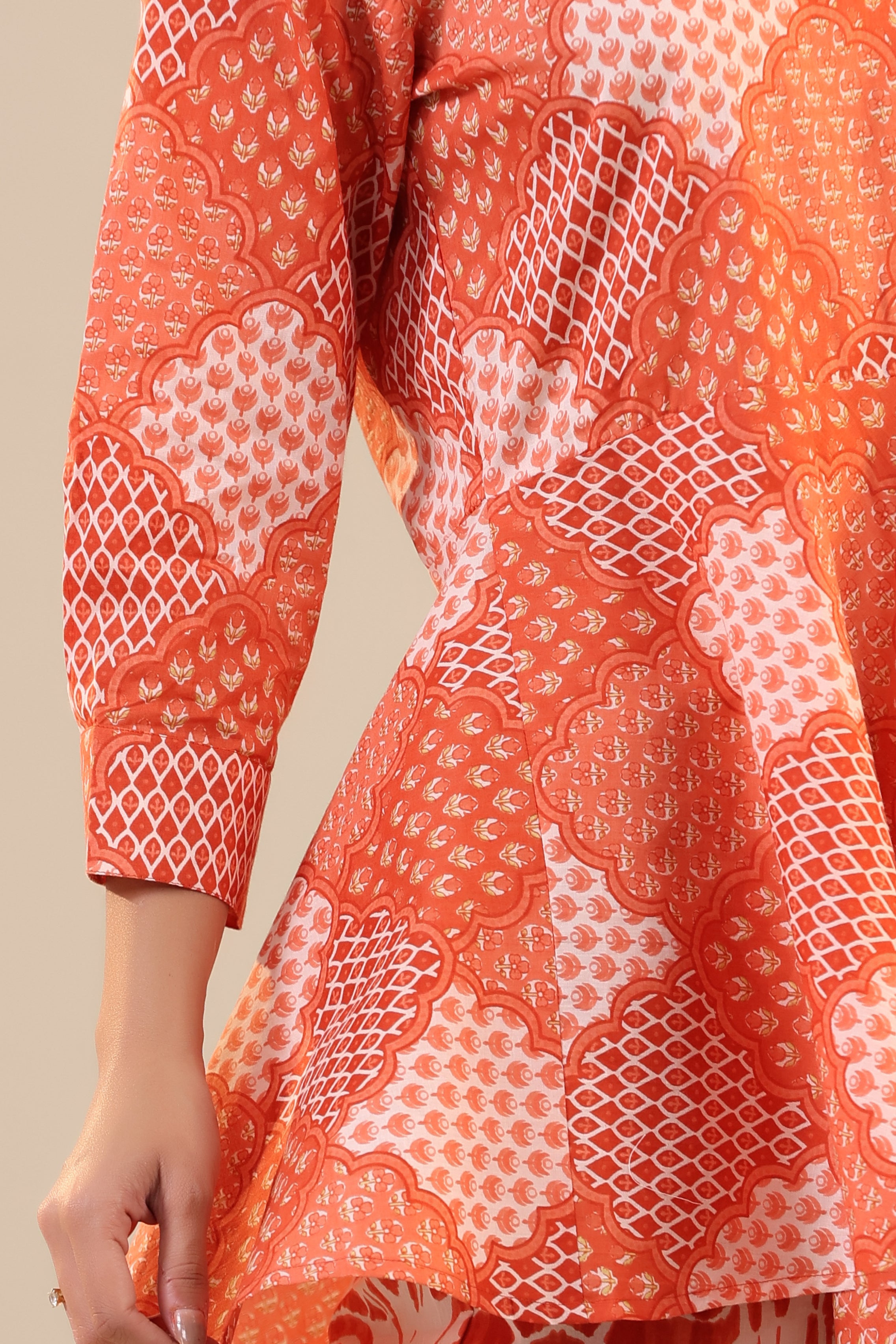 Orange abstract Shibori Knot Cotton Co-ord Set