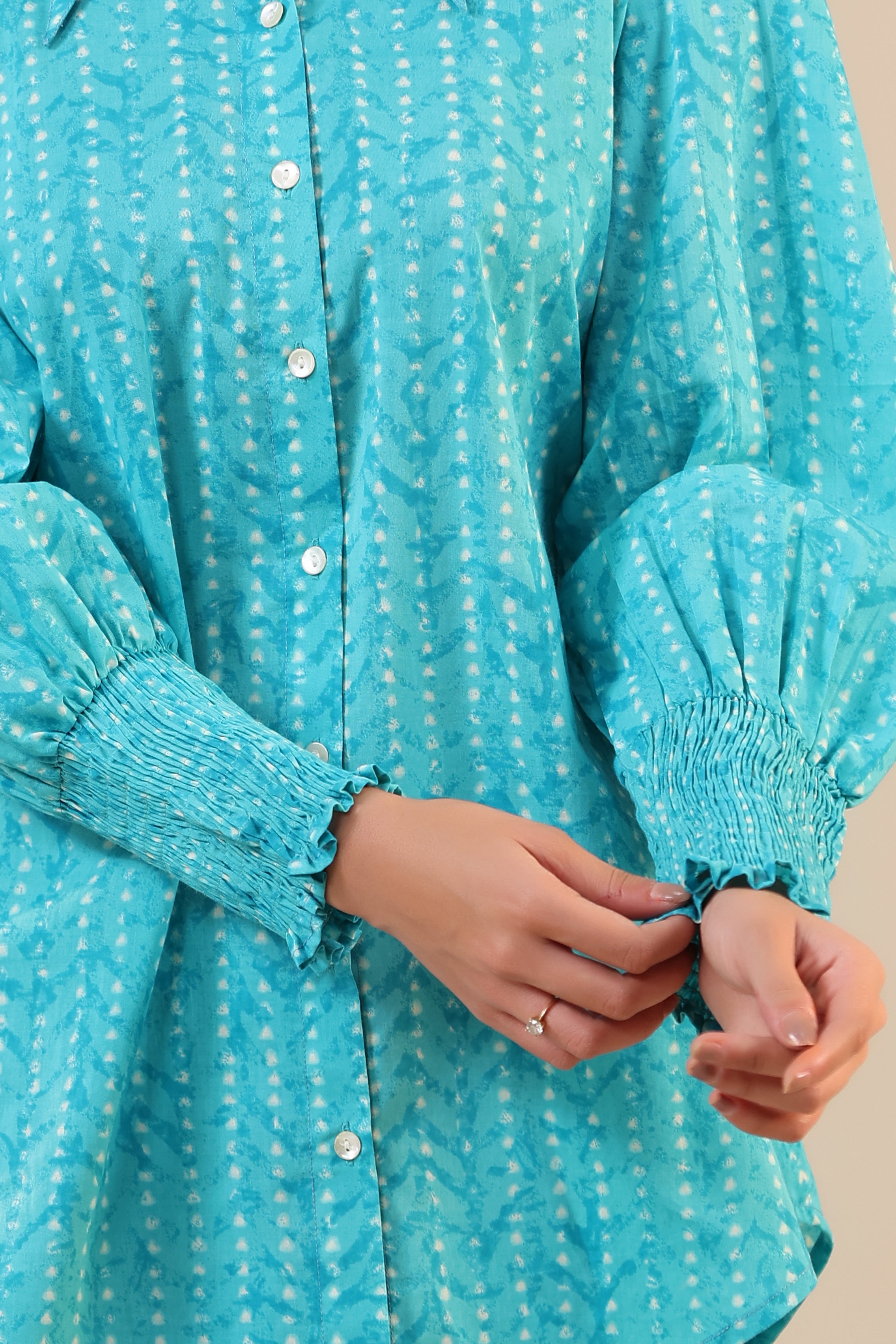 Patterned Parallels on Blue Cotton Collared Co-ord Set