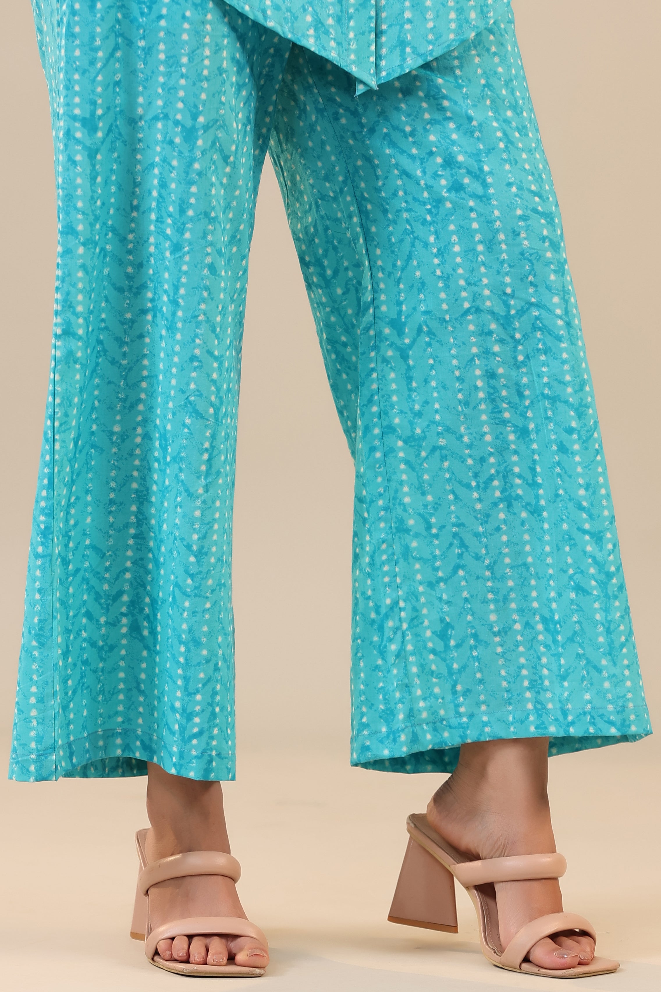 Patterned Parallels on Blue Cotton Collared Co-ord Set