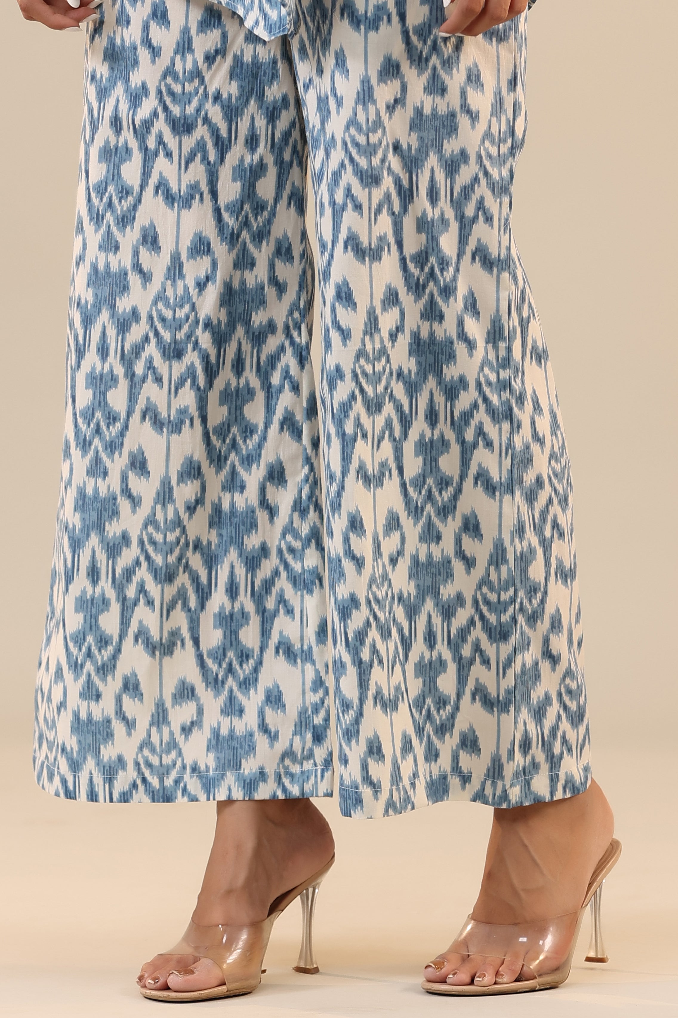 Ikat on Off White Cotton Collared Co-ord Set