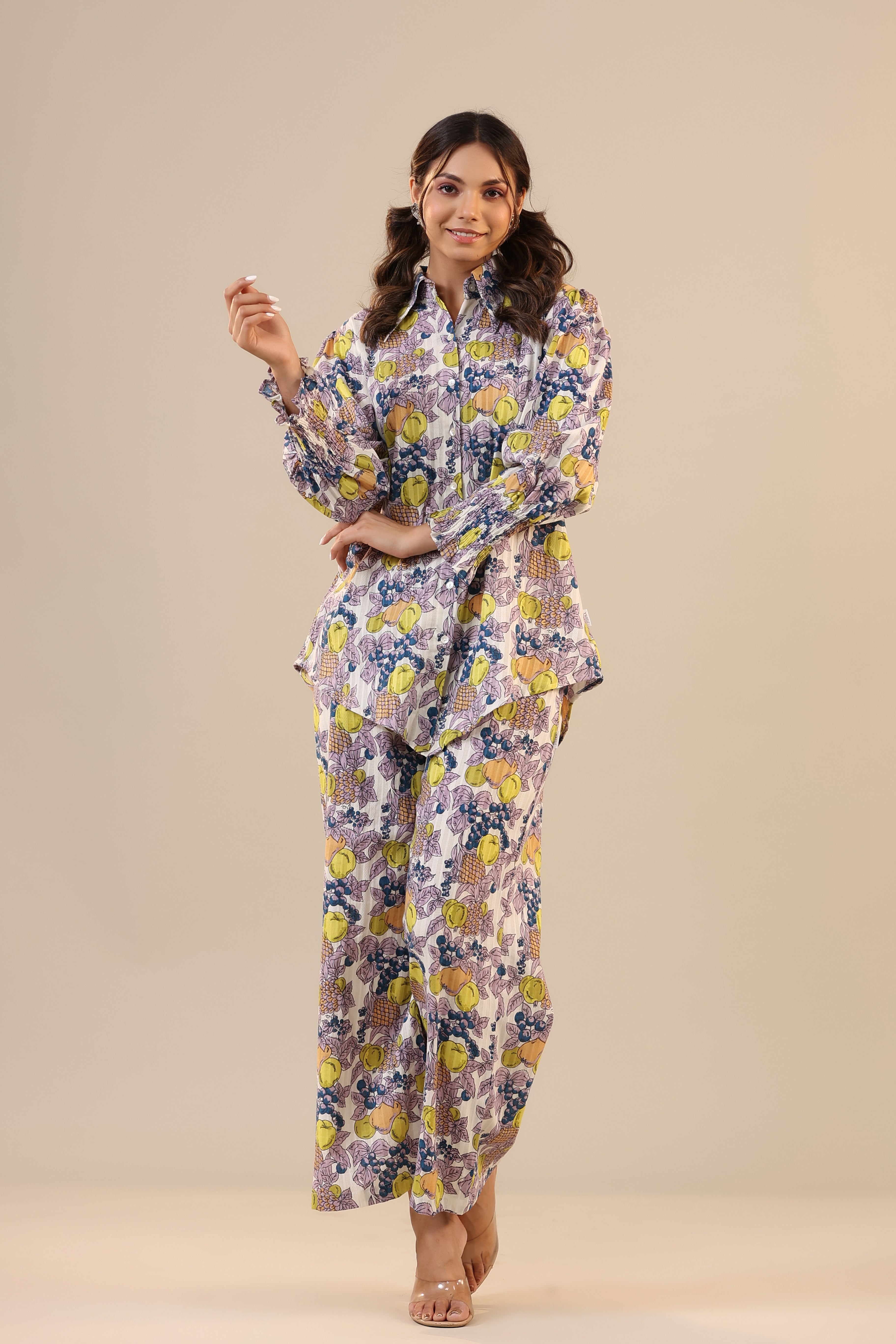 Lemon Pansy Cotton Collared Co-ord Set