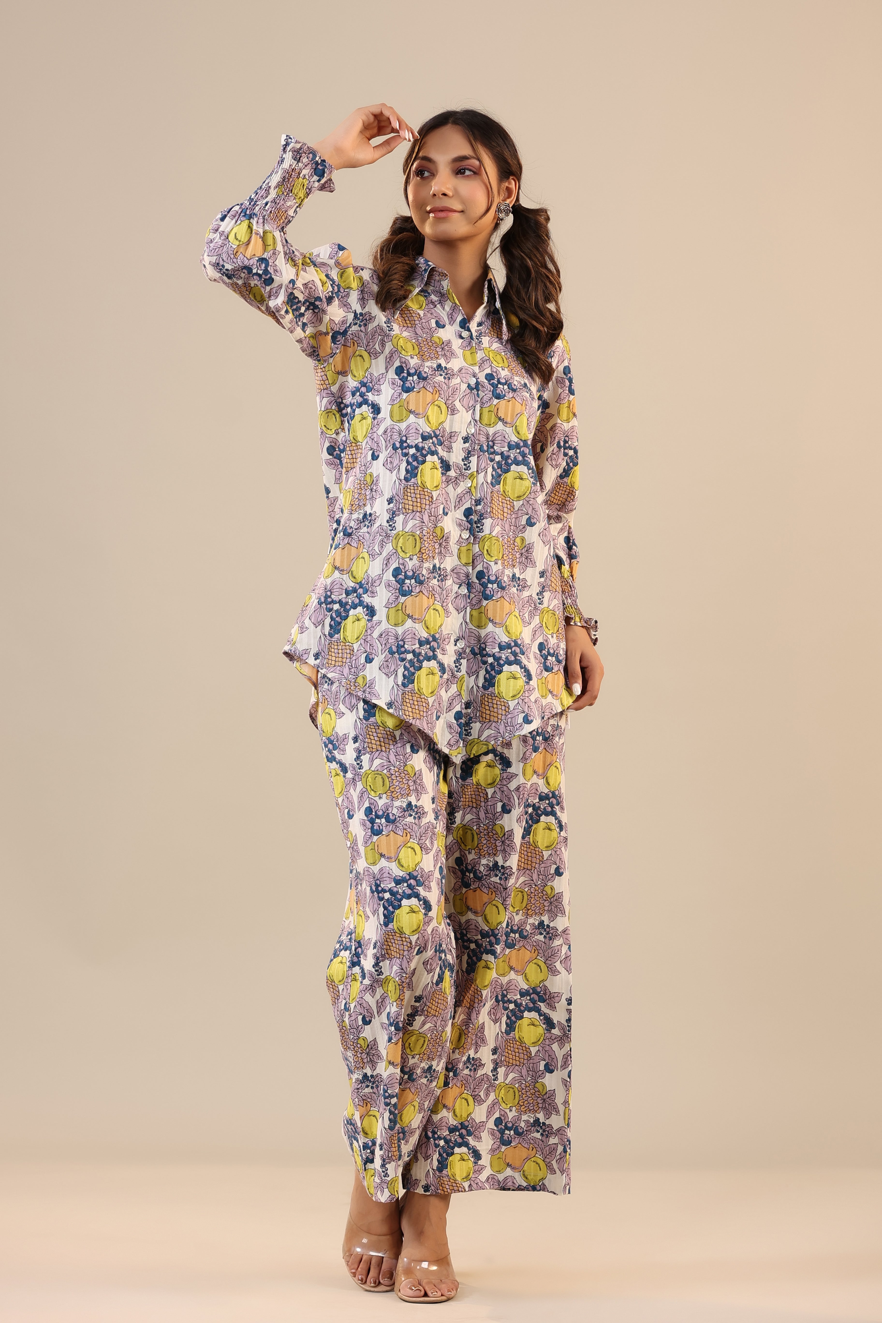 Lemon Pansy Cotton Collared Co-ord Set