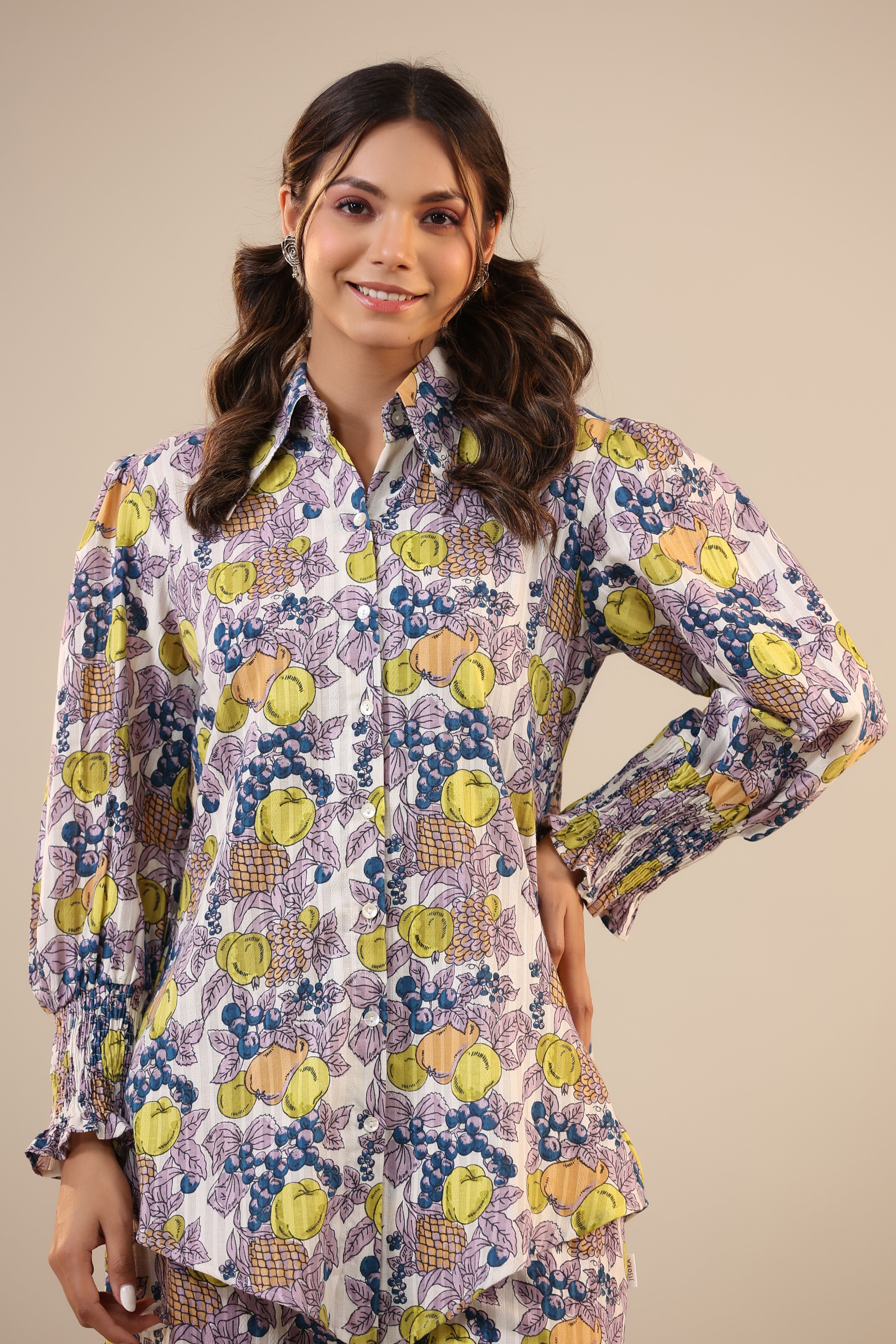 Lemon Pansy Cotton Collared Co-ord Set
