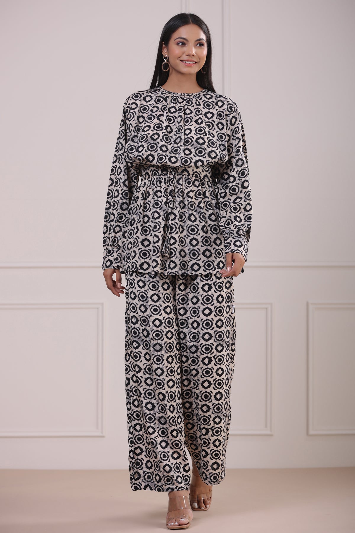 Circles on Off-white Russian Silk Co-ord Set