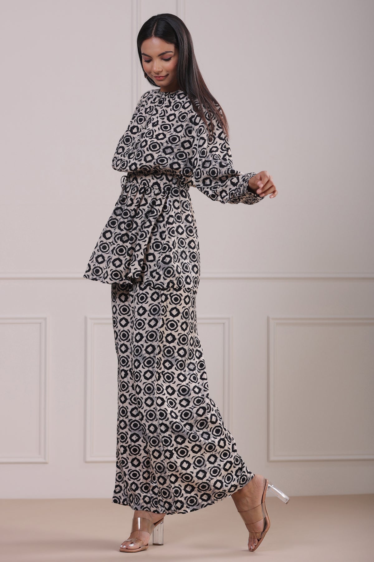 Circles on Off-white Russian Silk Co-ord Set