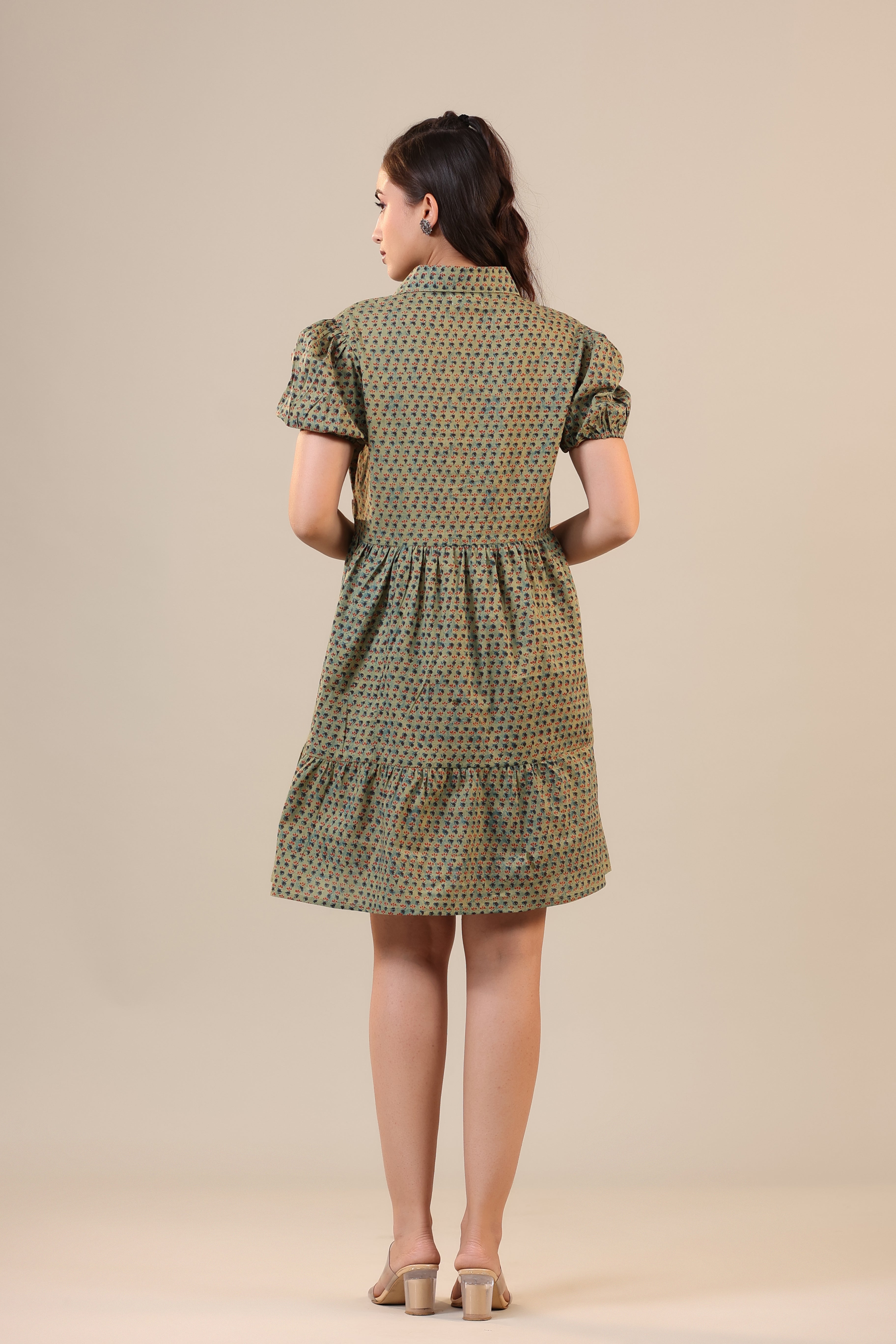 Midnight Motif on Green Cotton T-shirt dress