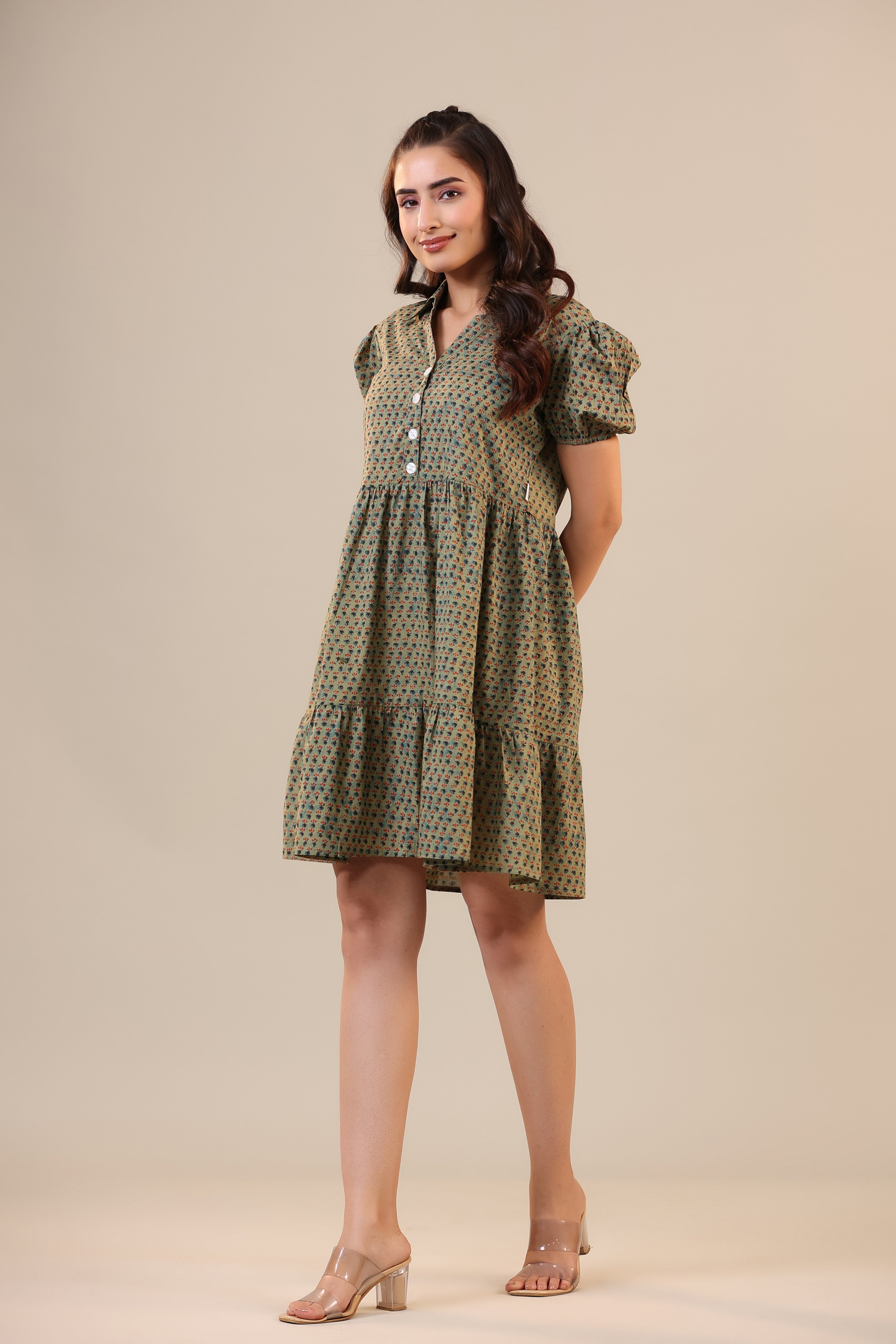 Midnight Motif on Green Cotton T-shirt dress