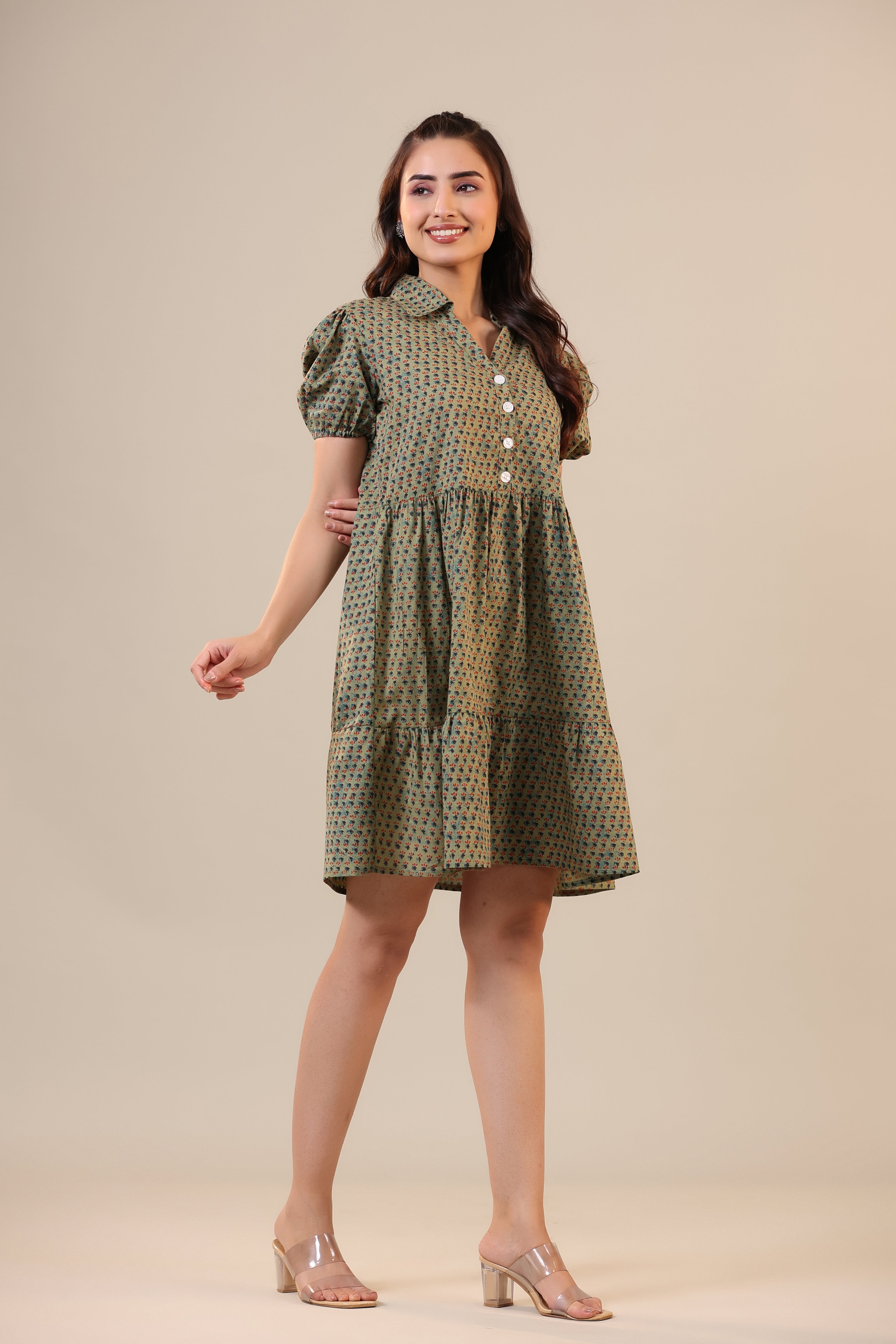 Midnight Motif on Green Cotton T-shirt dress
