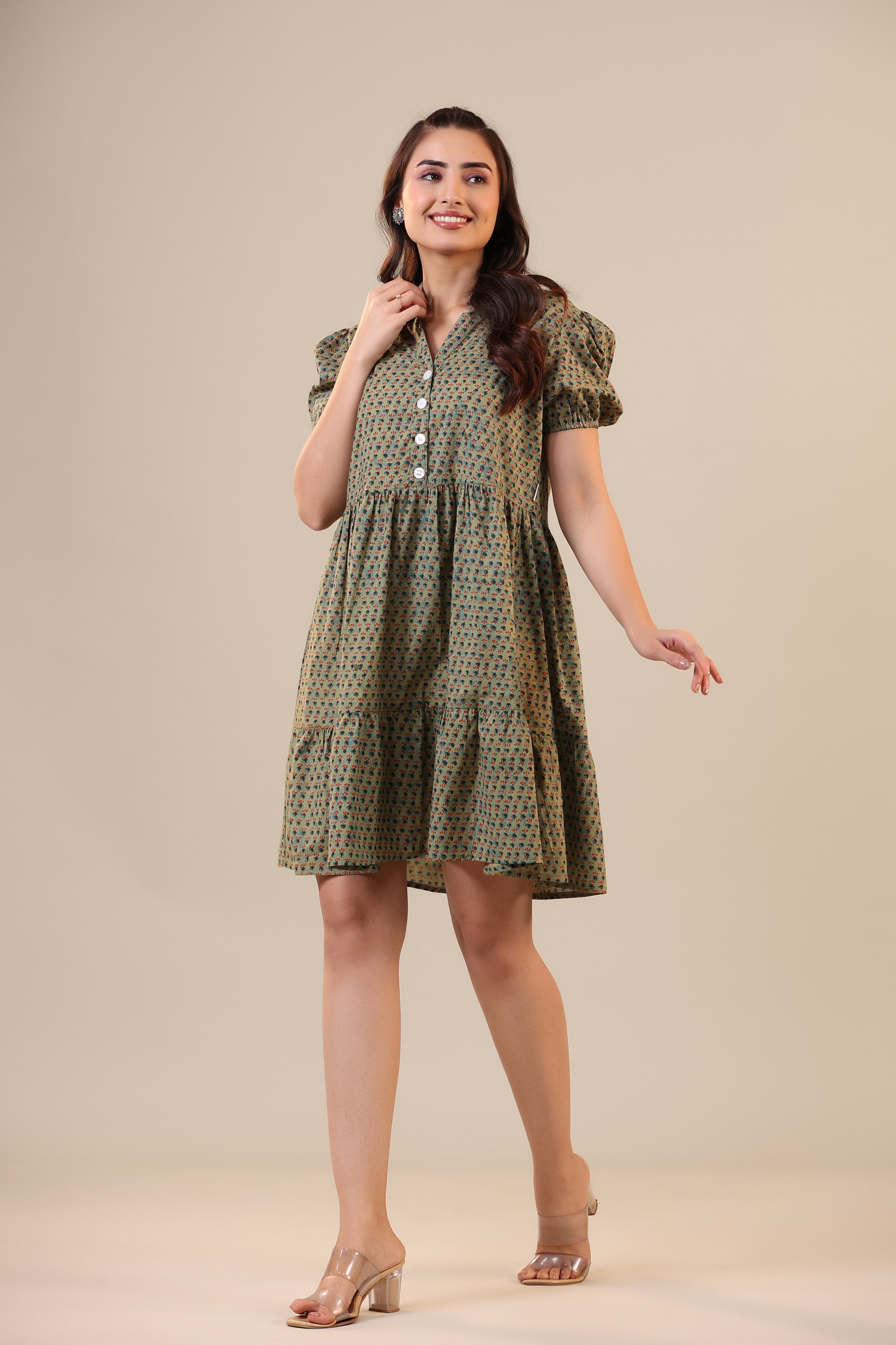 Midnight Motif on Green Cotton T-shirt dress