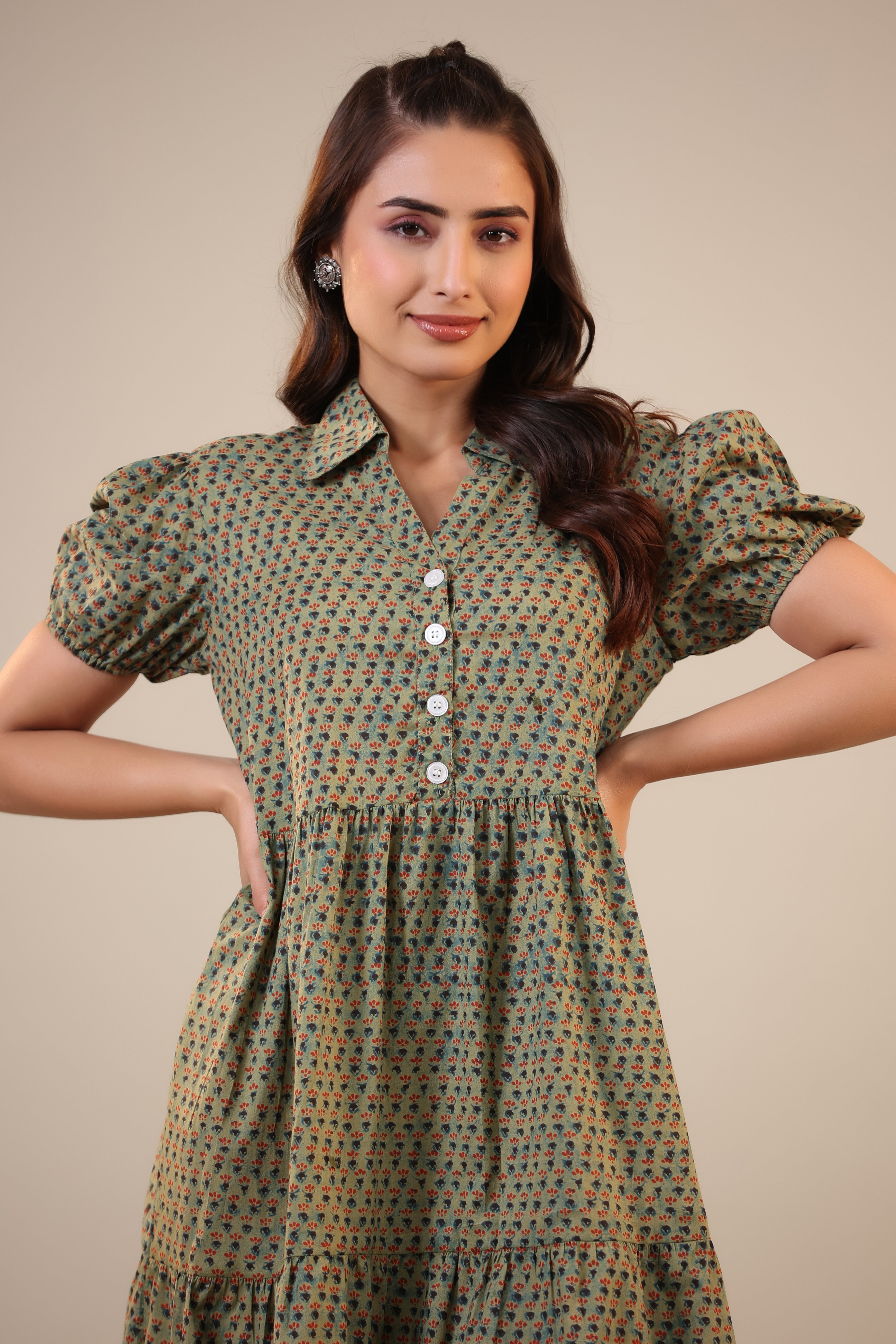 Midnight Motif on Green Cotton T-shirt dress