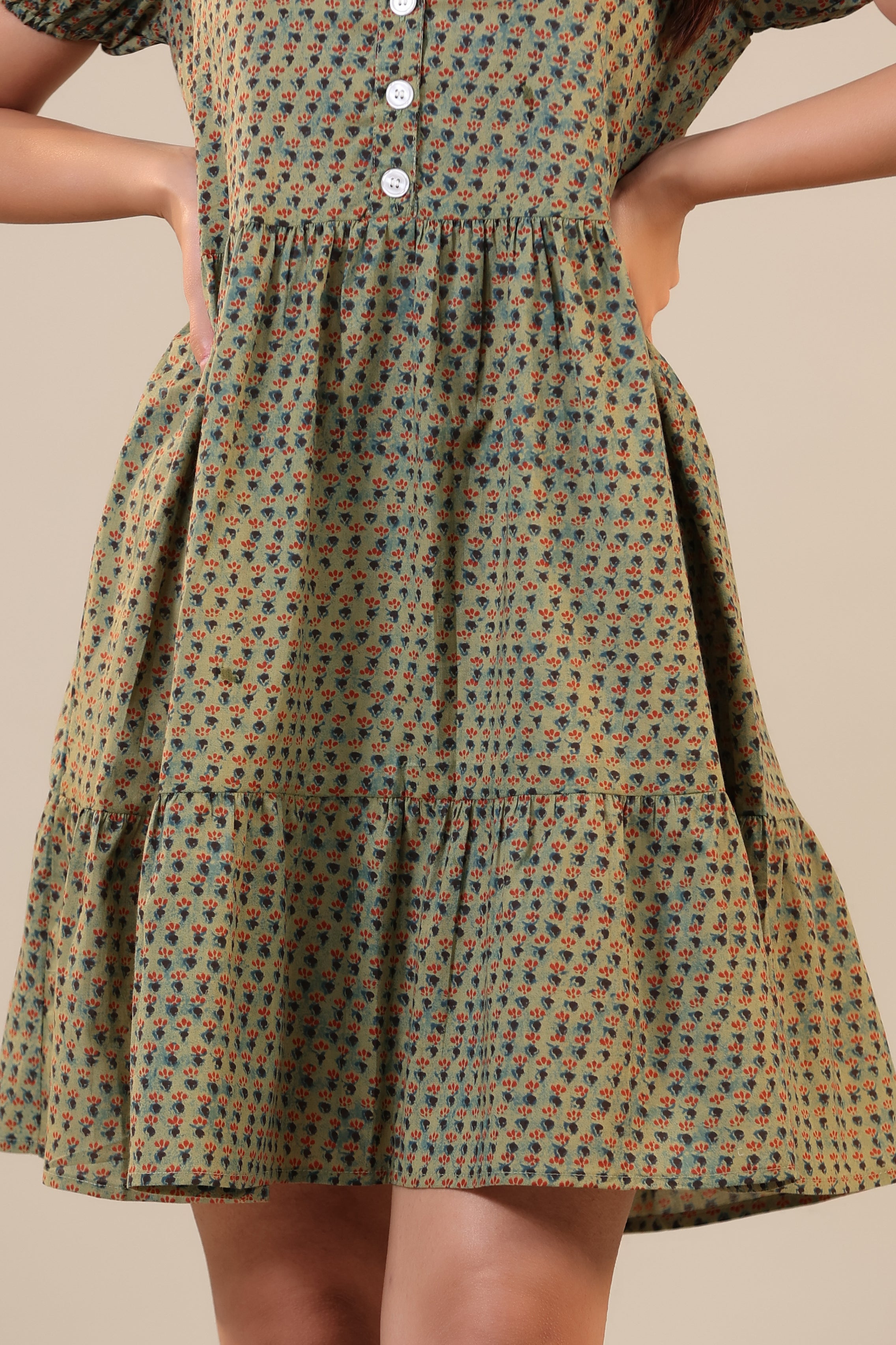 Midnight Motif on Green Cotton T-shirt dress