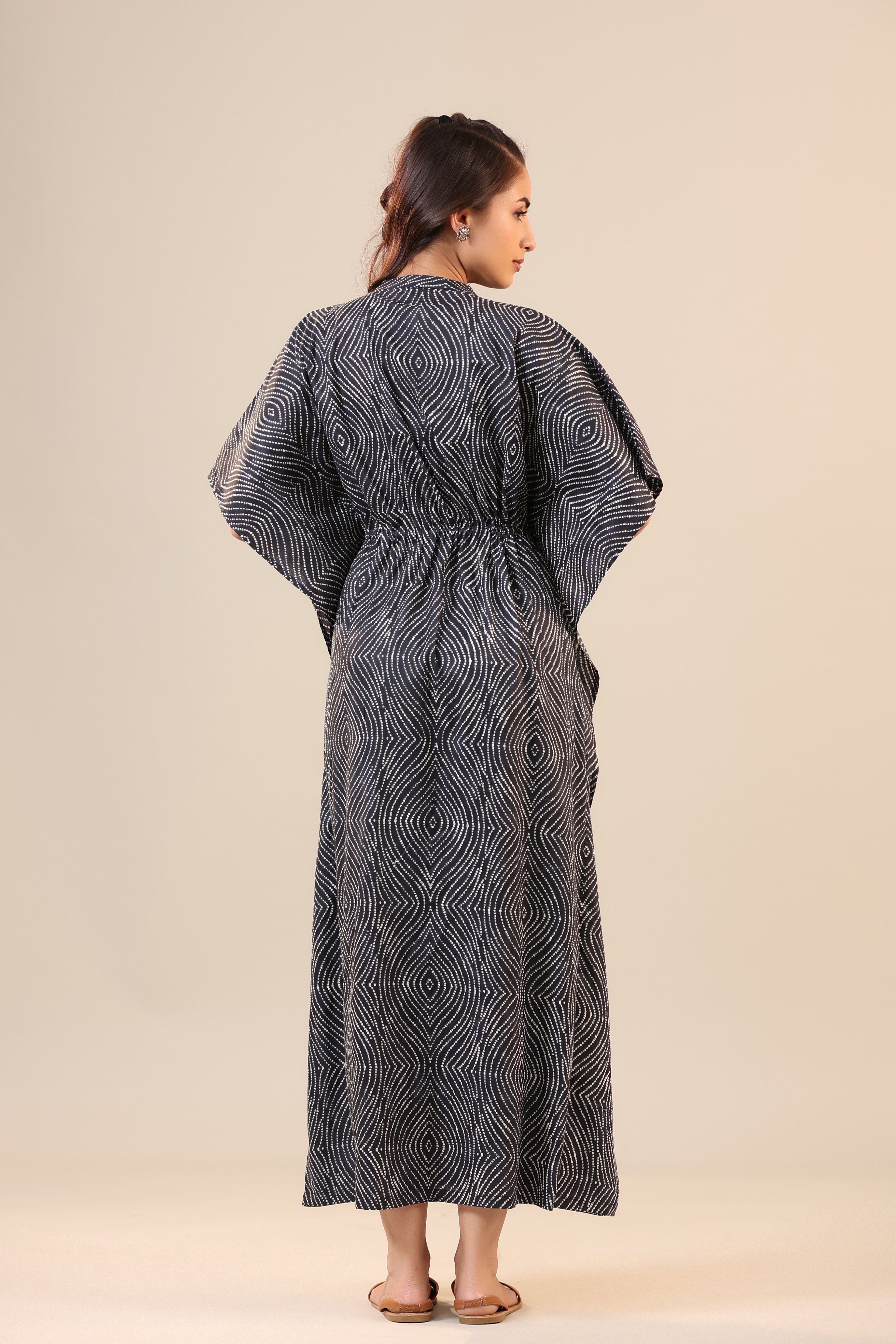 Patterned Shibori on Black Front Buttoned Kaftan