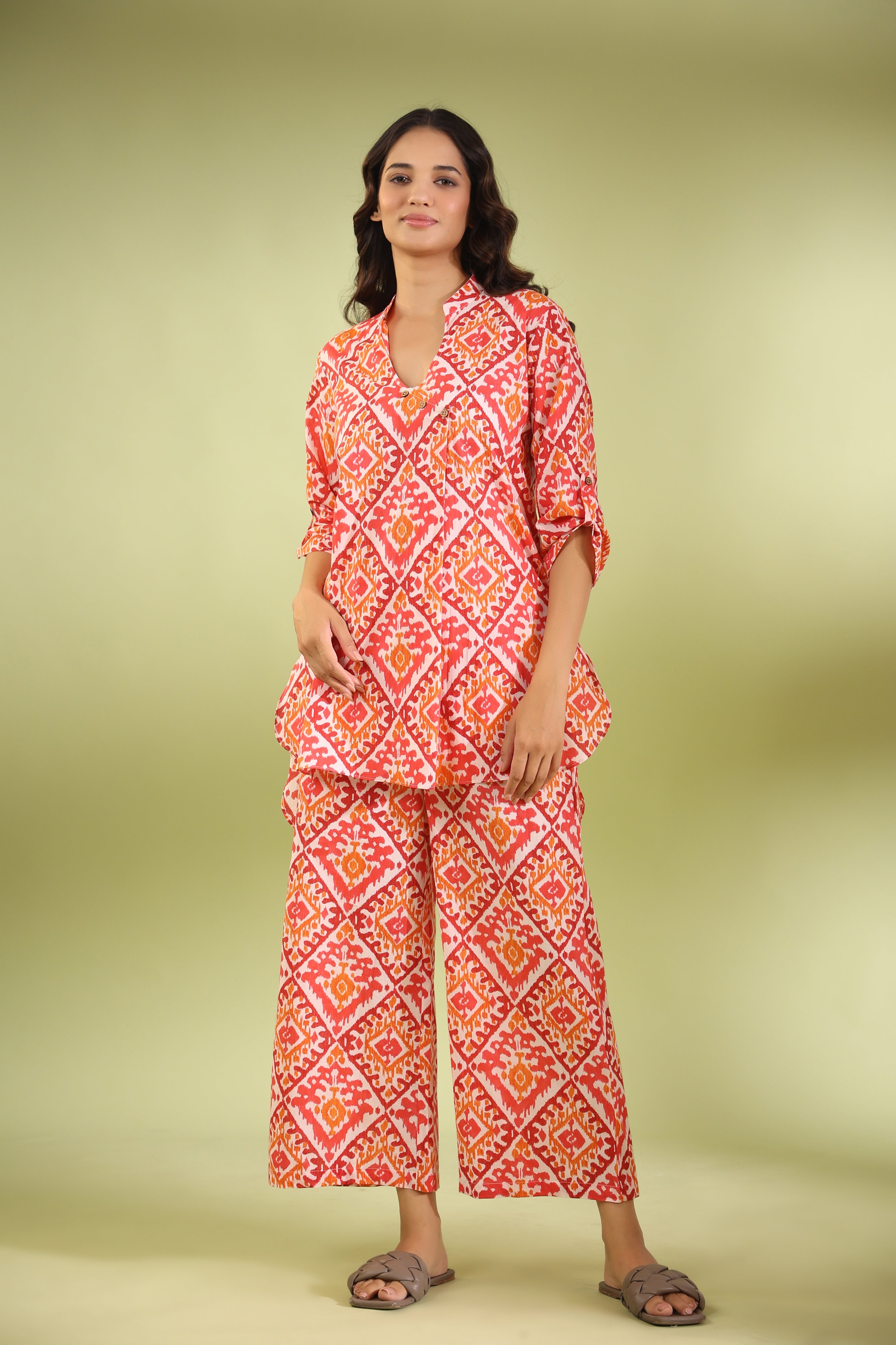 Multicoloured Ikat on Cotton Co-ord Set