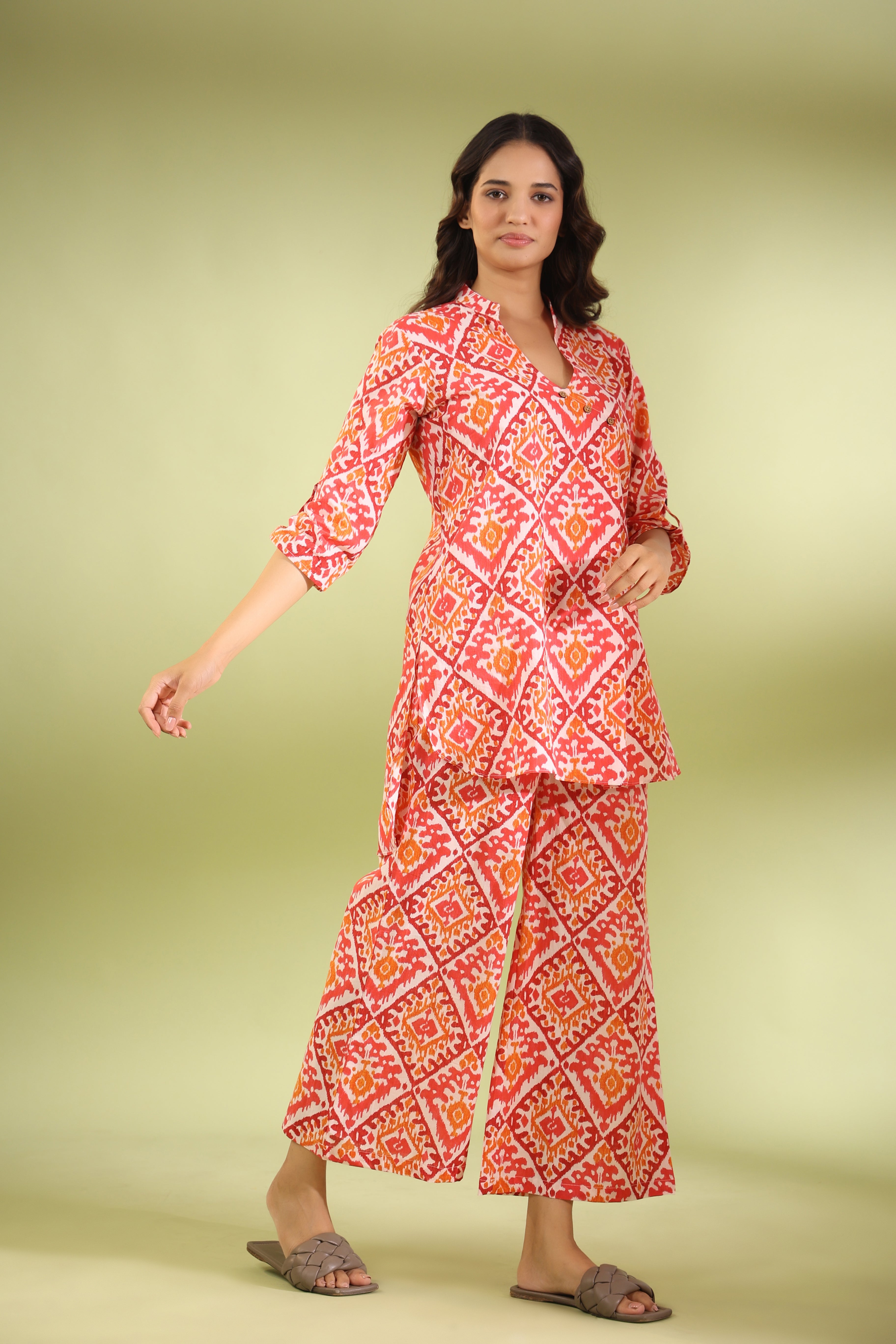 Multicoloured Ikat on Cotton Co-ord Set