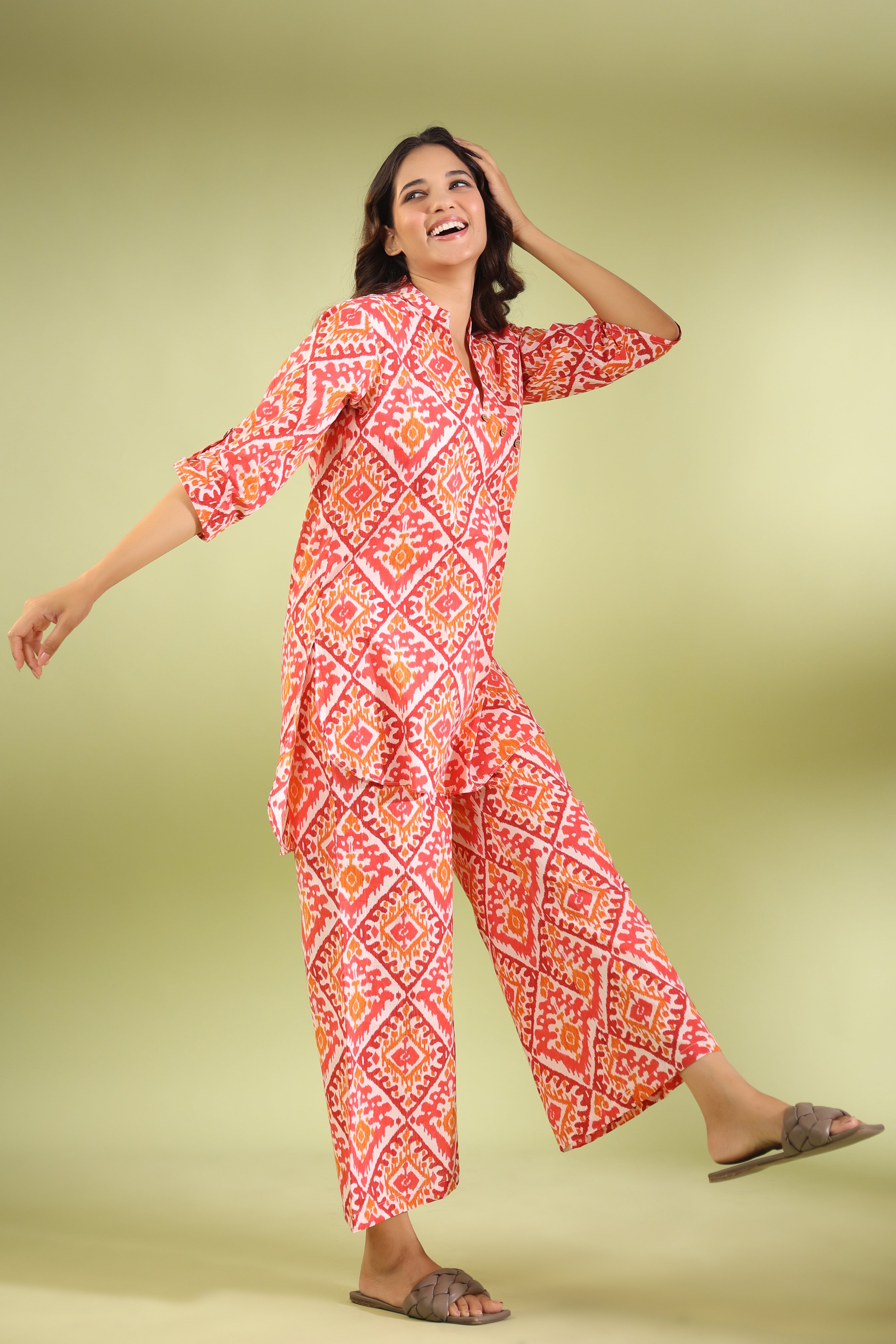 Multicoloured Ikat on Cotton Co-ord Set