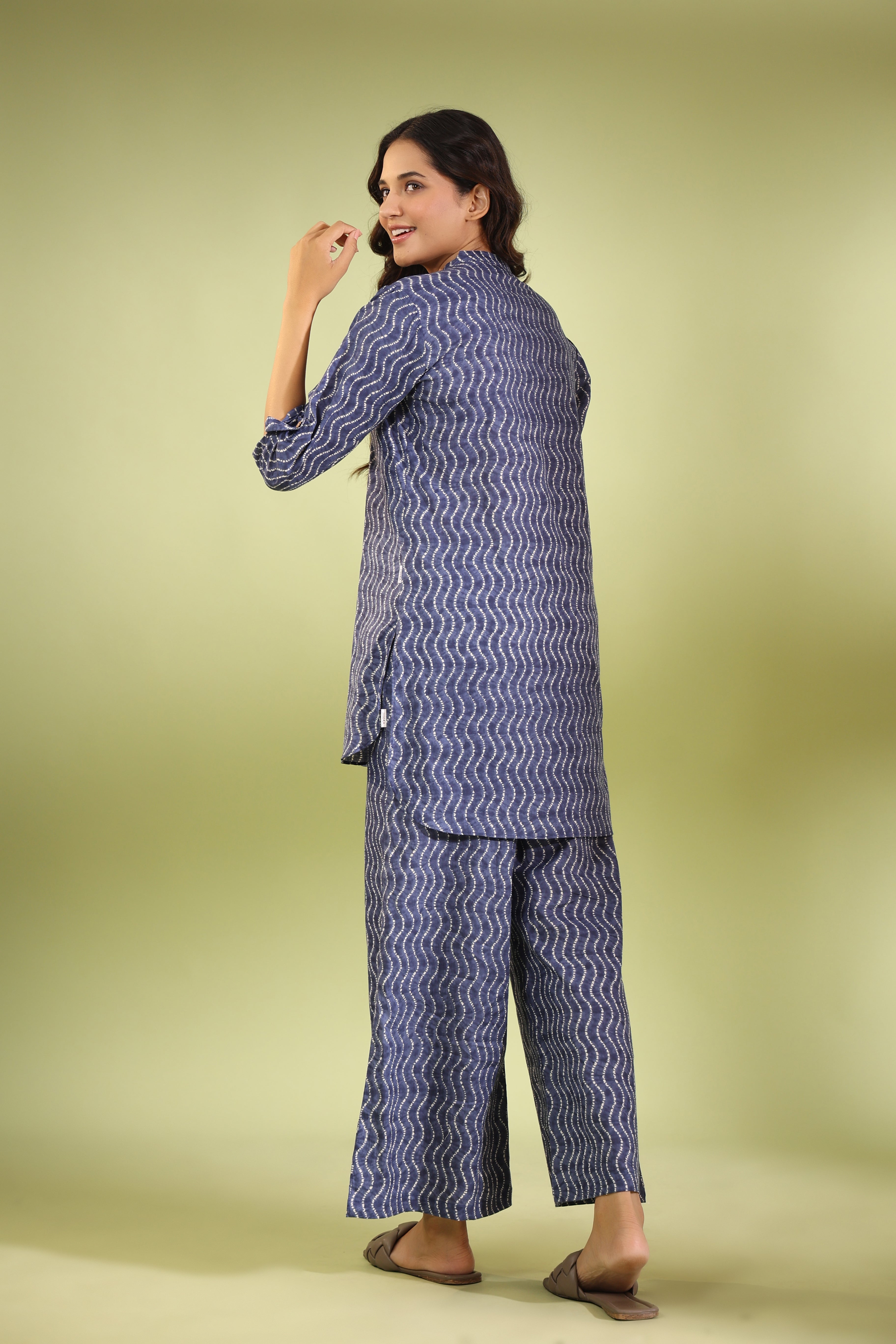 Wavy Shibori on Blue Cotton Co-ord Set