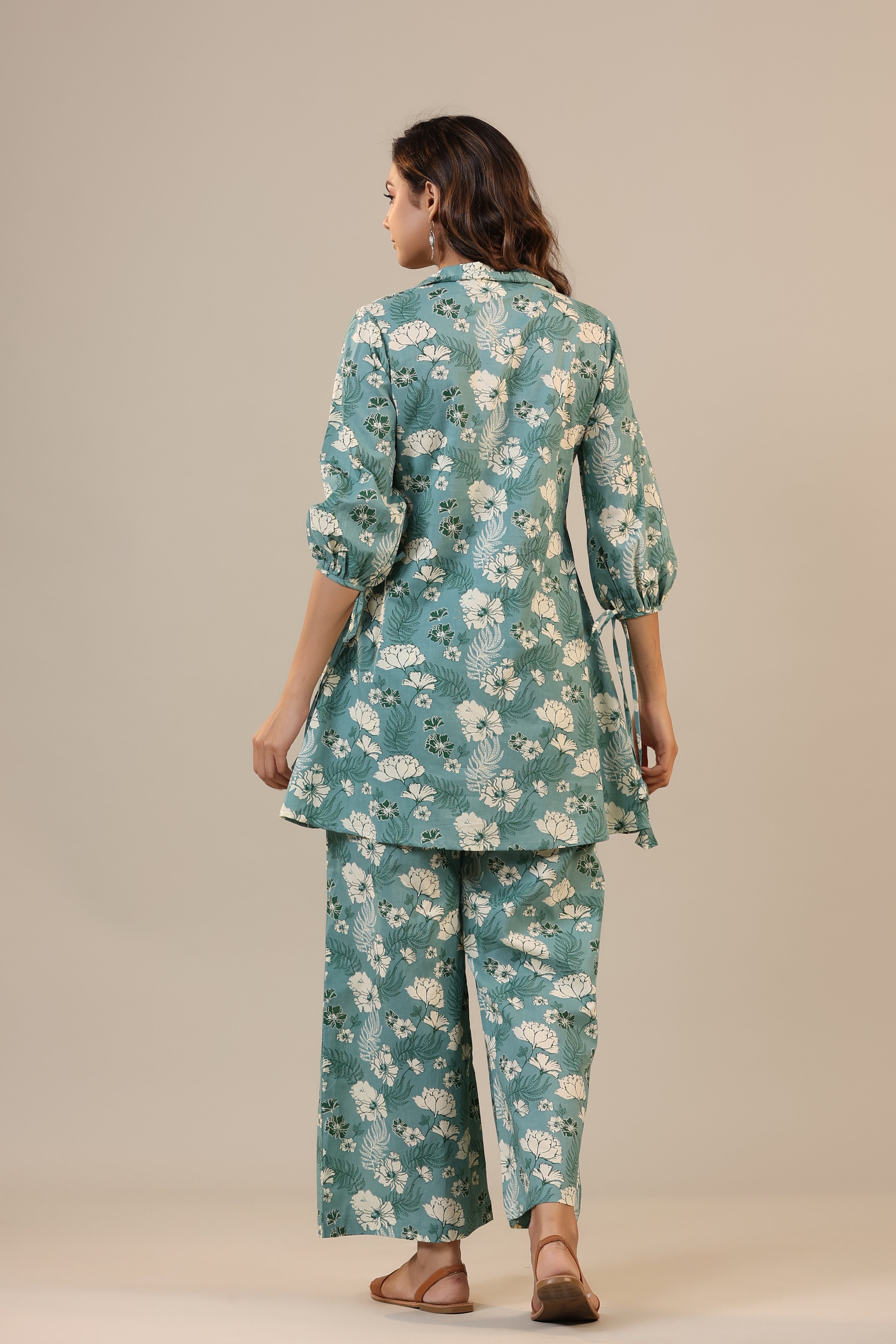 Jasmine on light Blue Cotton Collared Co-ord Set
