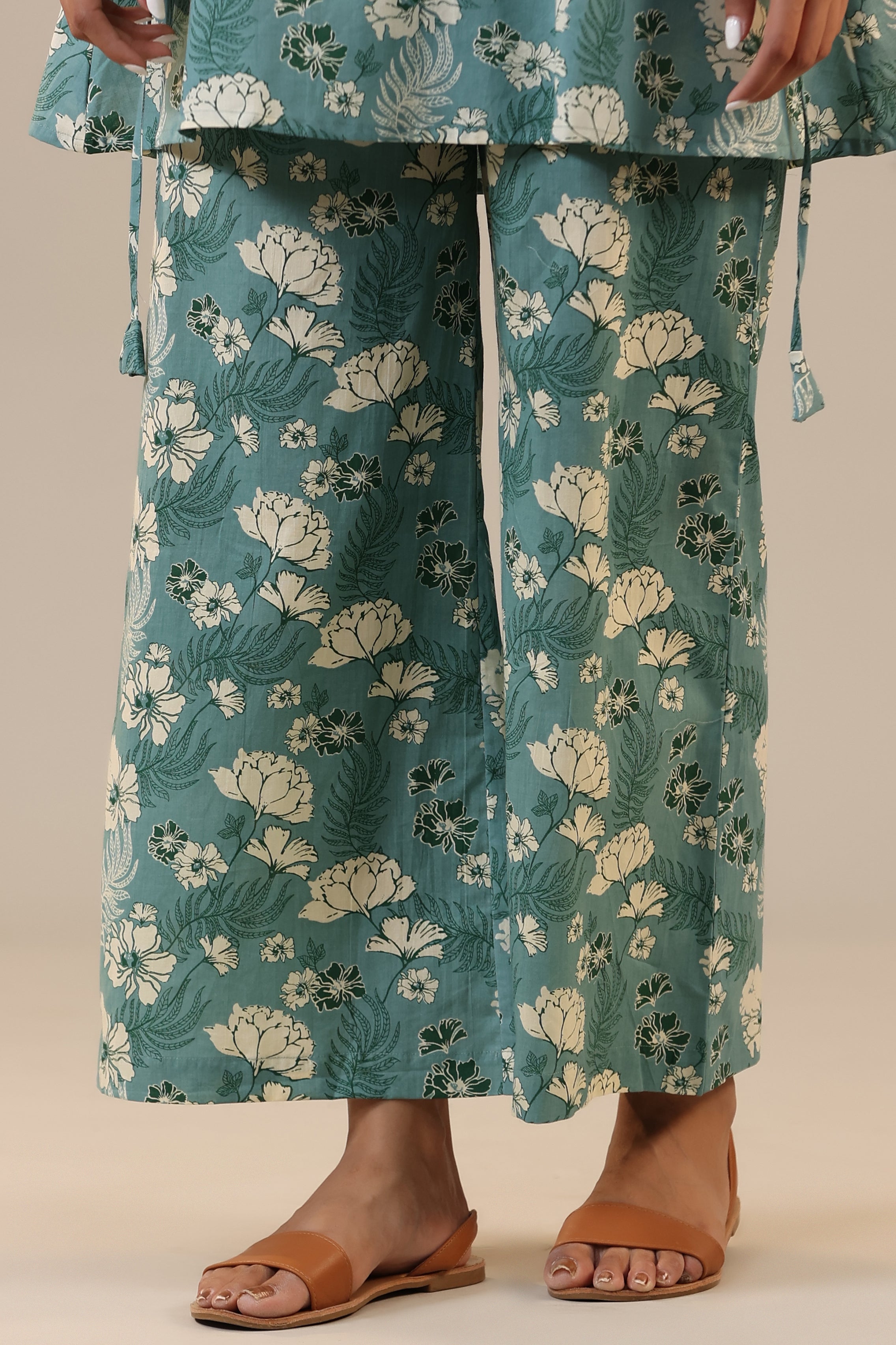 Jasmine on light Blue Cotton Collared Co-ord Set