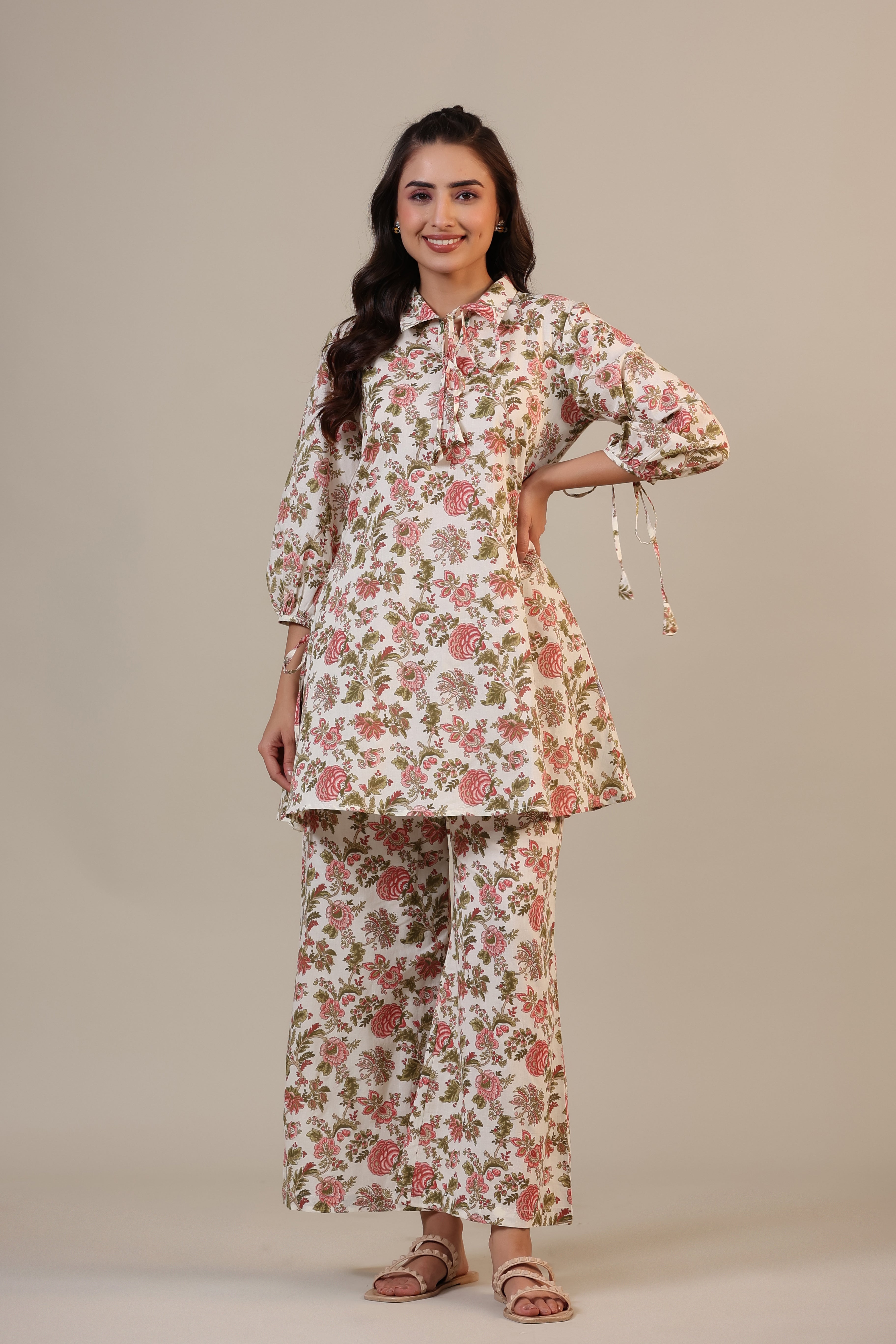 Vintage Jaal on Off white Cotton Collared Co-ord Set