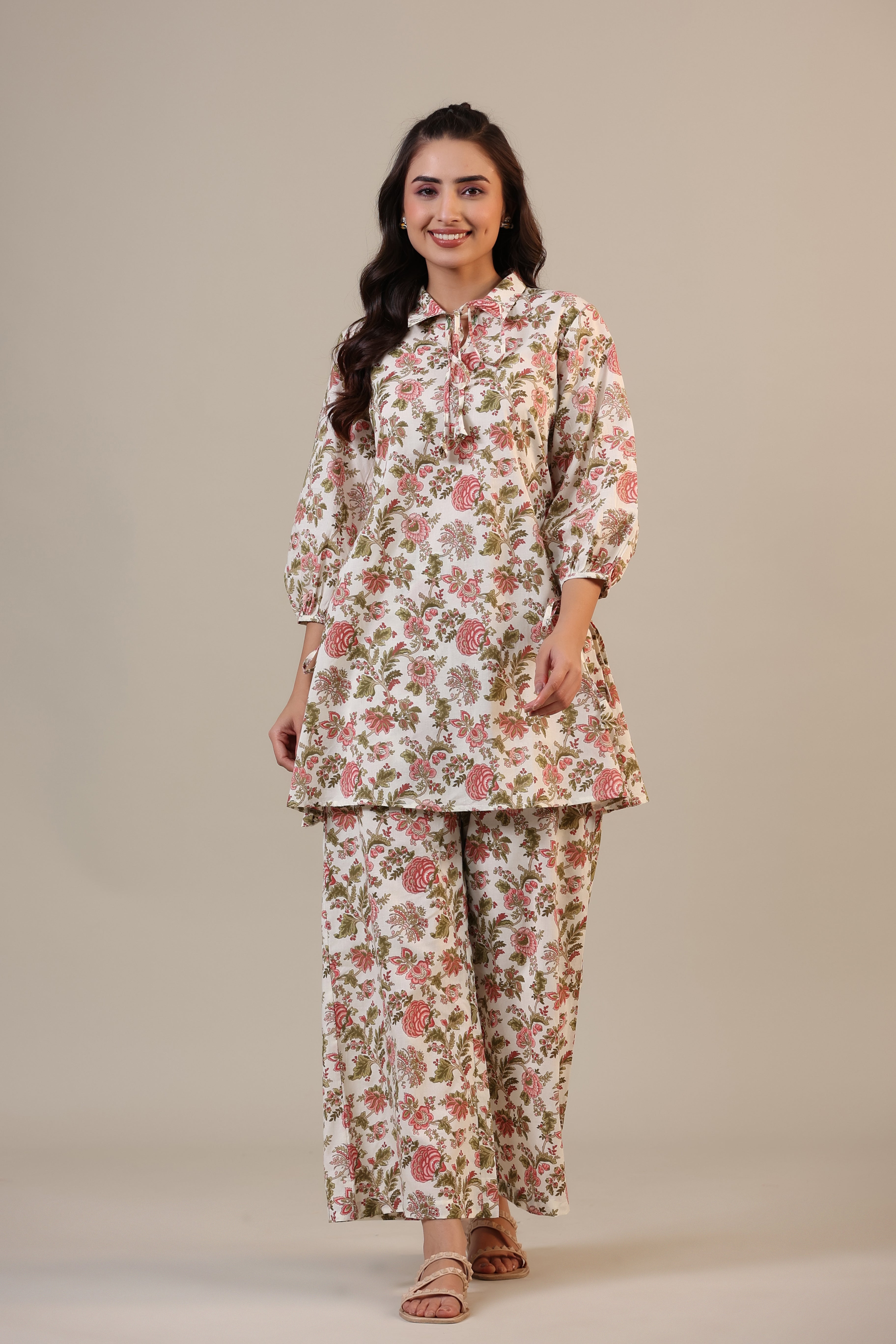 Vintage Jaal on Off white Cotton Collared Co-ord Set