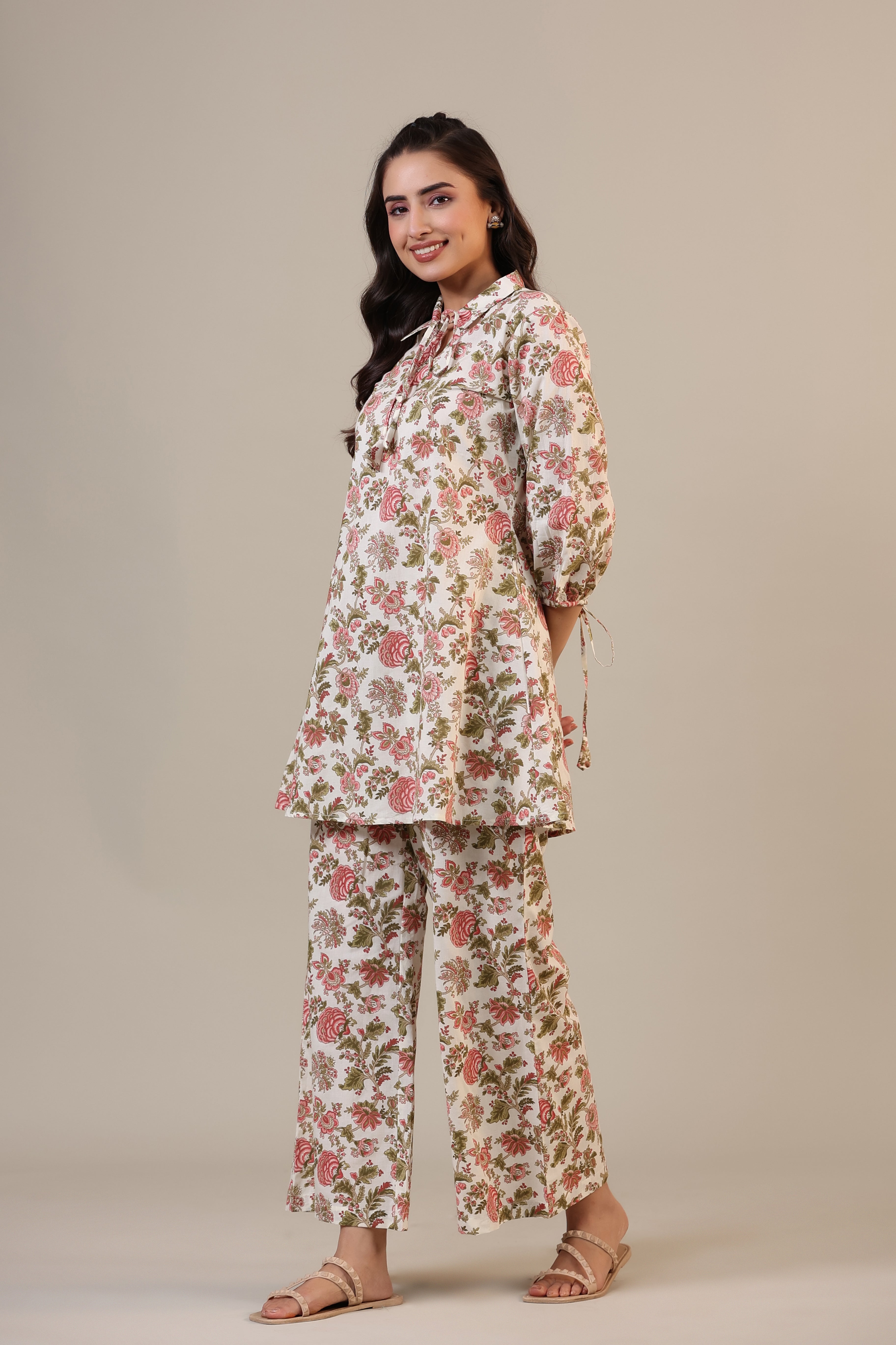 Vintage Jaal on Off white Cotton Collared Co-ord Set