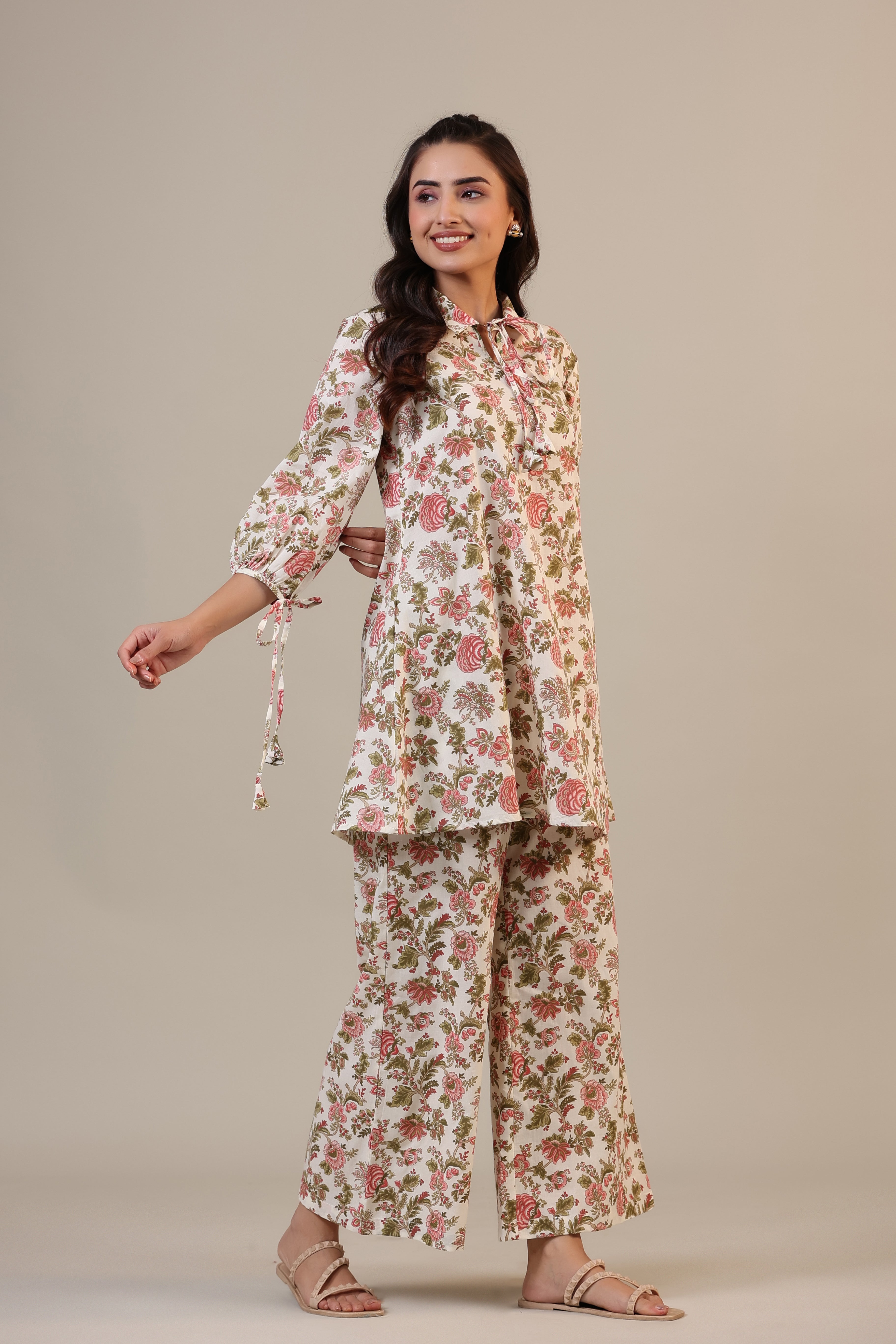 Vintage Jaal on Off white Cotton Collared Co-ord Set