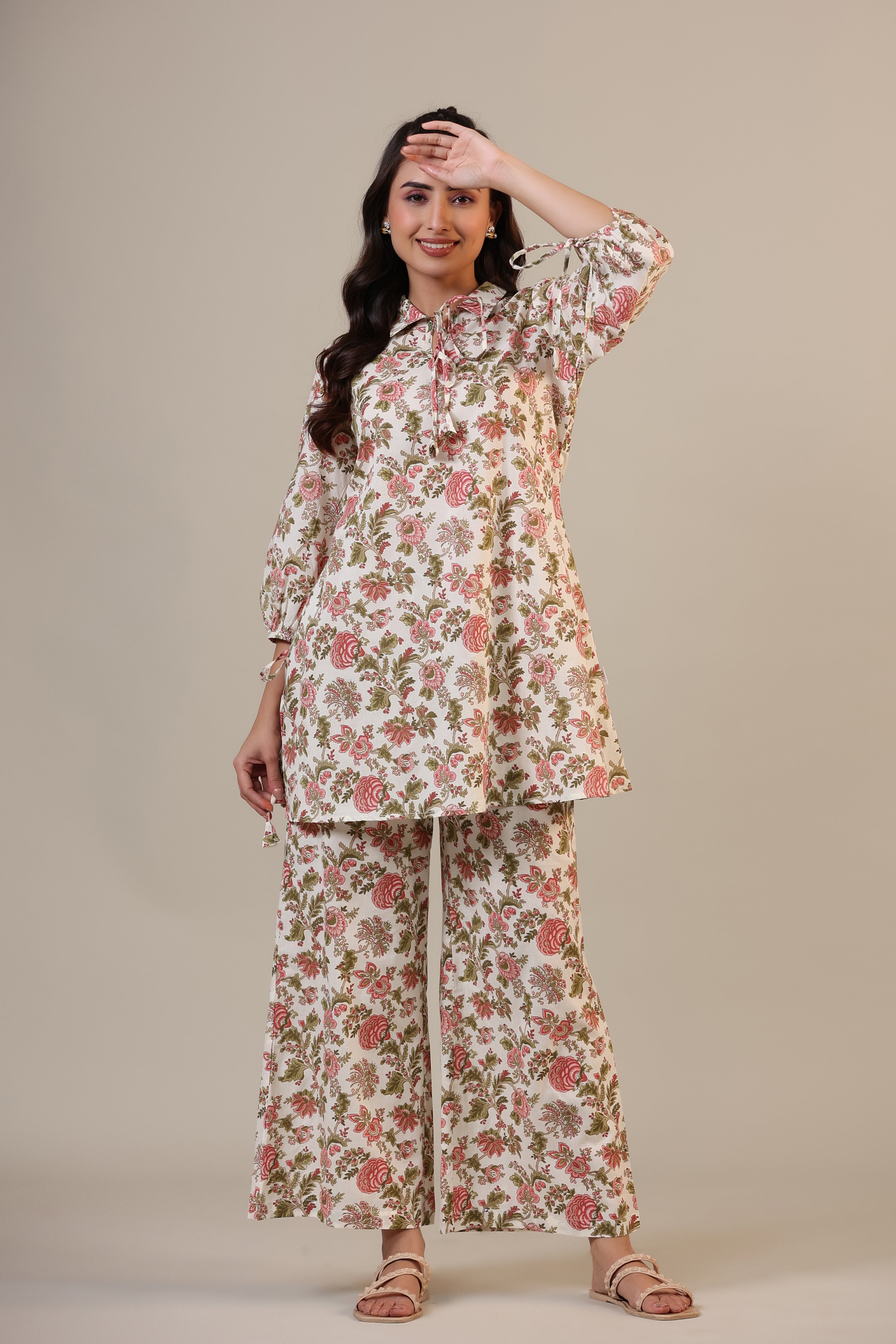 Vintage Jaal on Off white Cotton Collared Co-ord Set