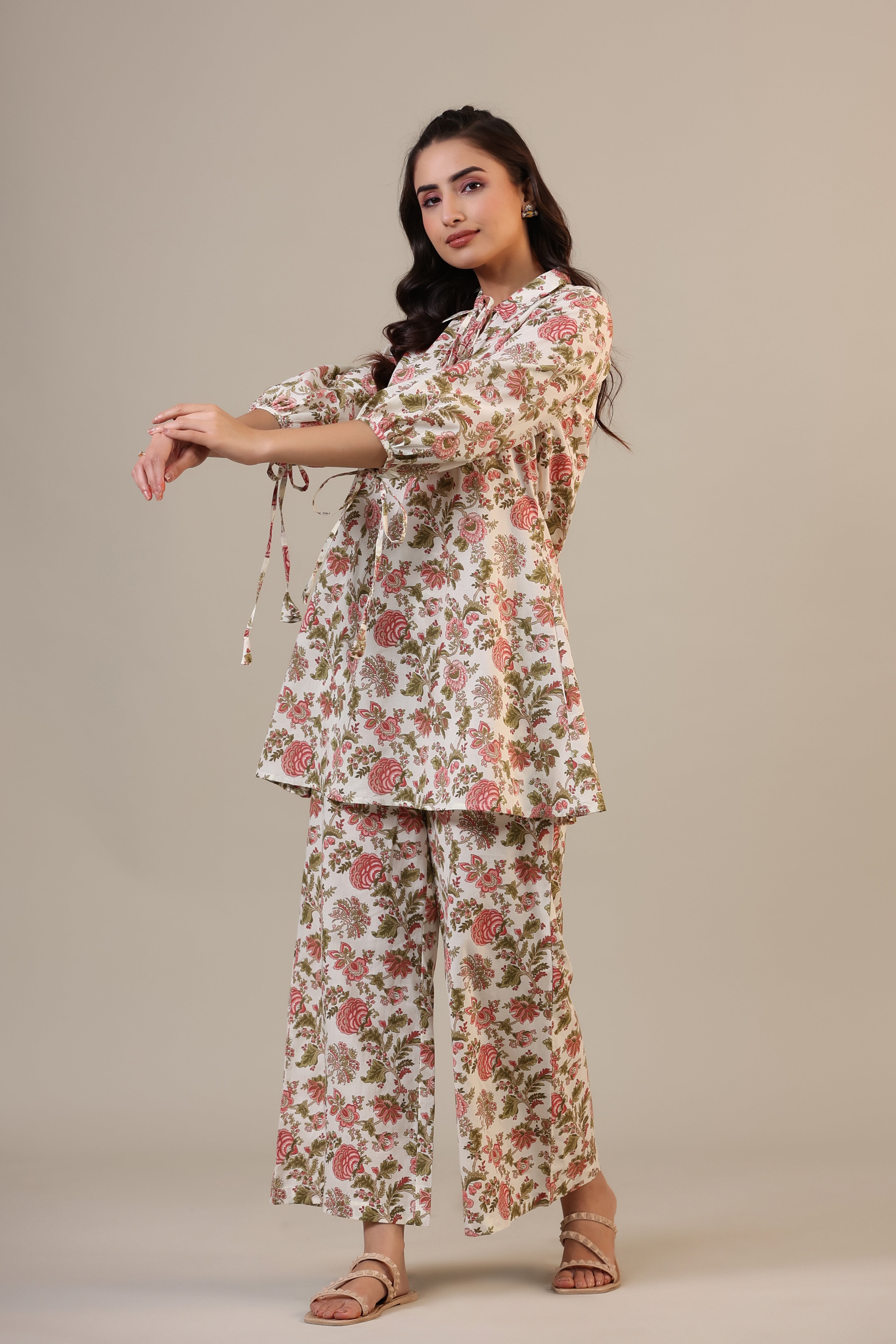 Vintage Jaal on Off white Cotton Collared Co-ord Set