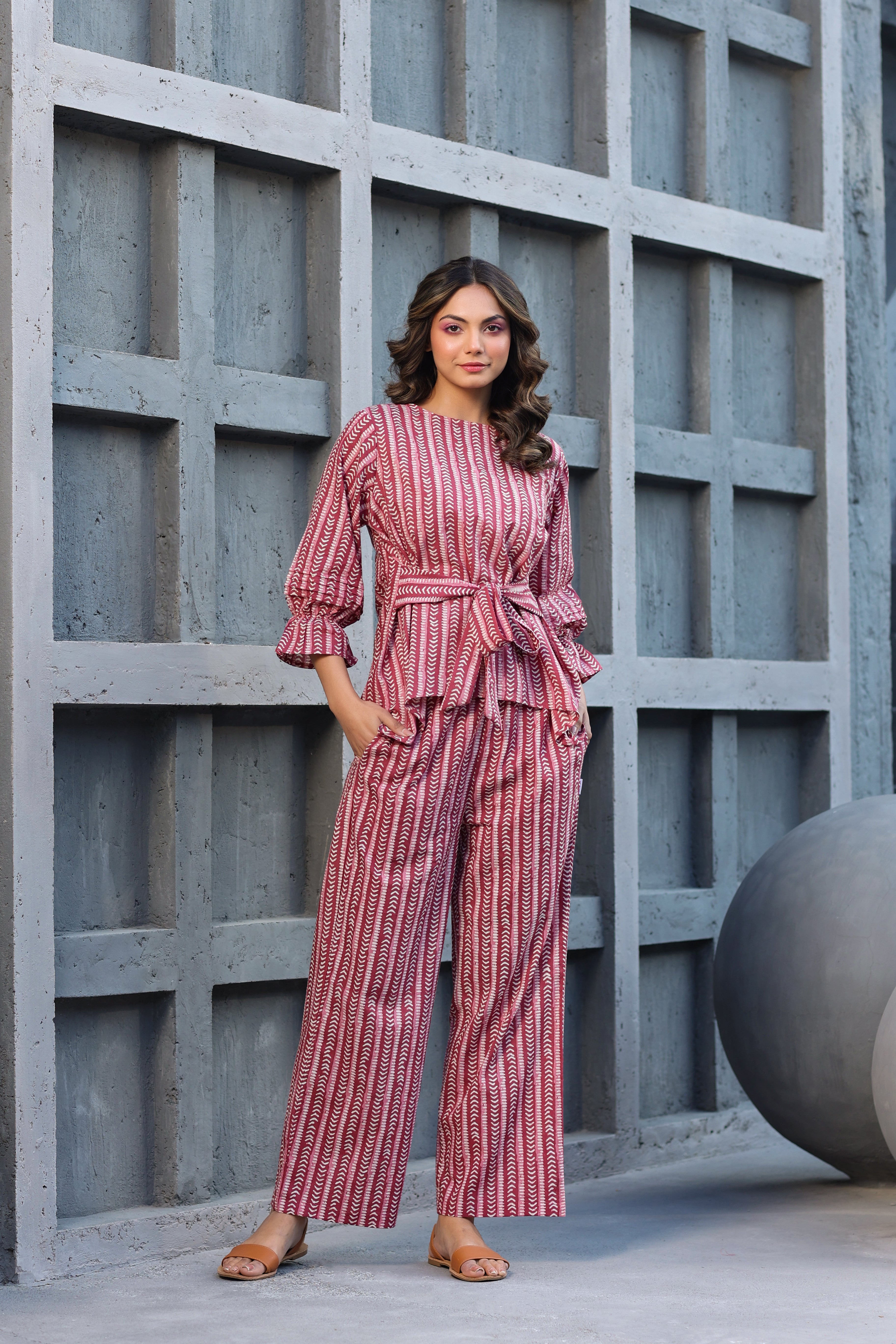 Upside Down Arrows on Maroon Cotton Co-ord Set