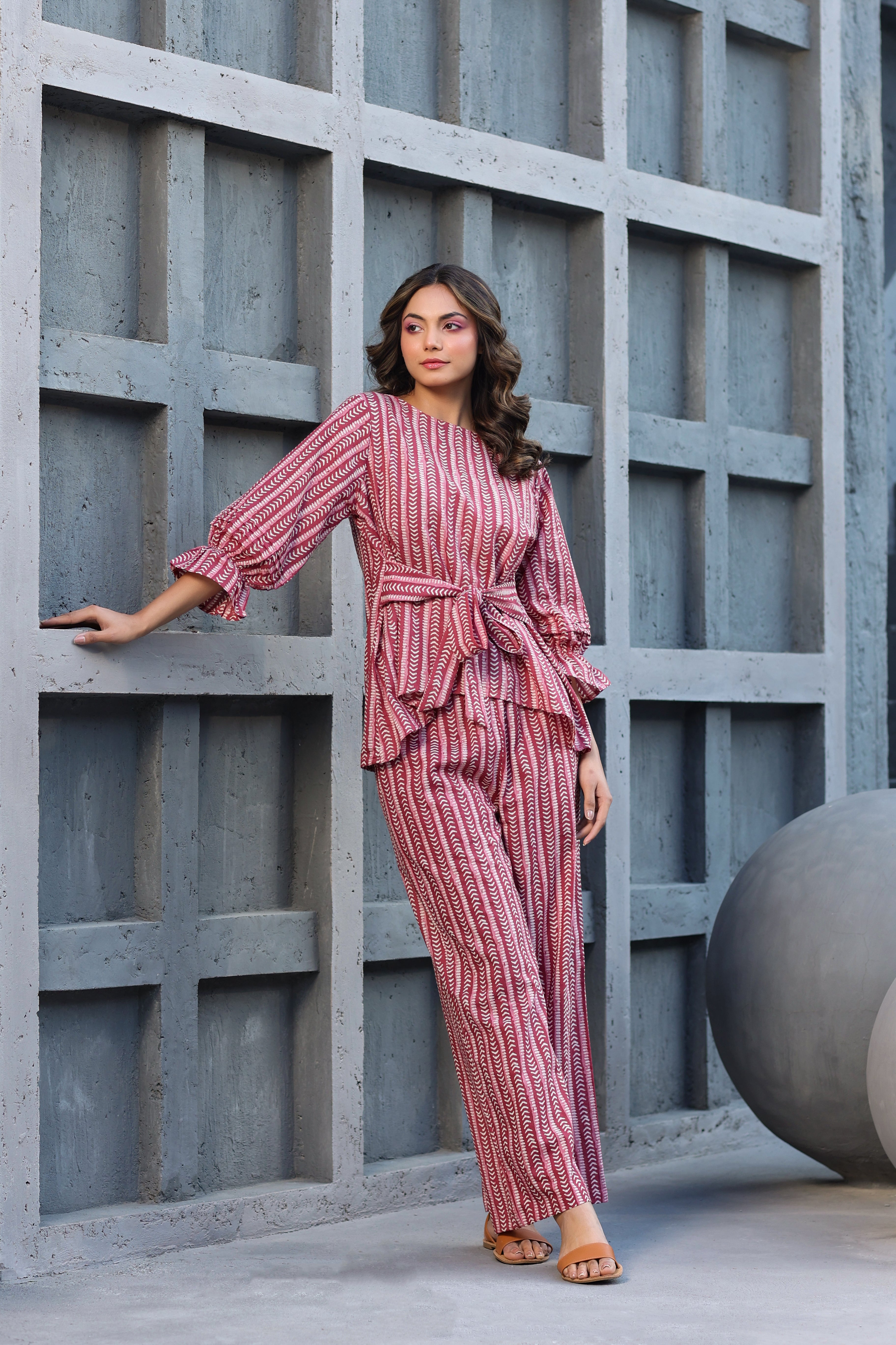 Upside Down Arrows on Maroon Cotton Co-ord Set