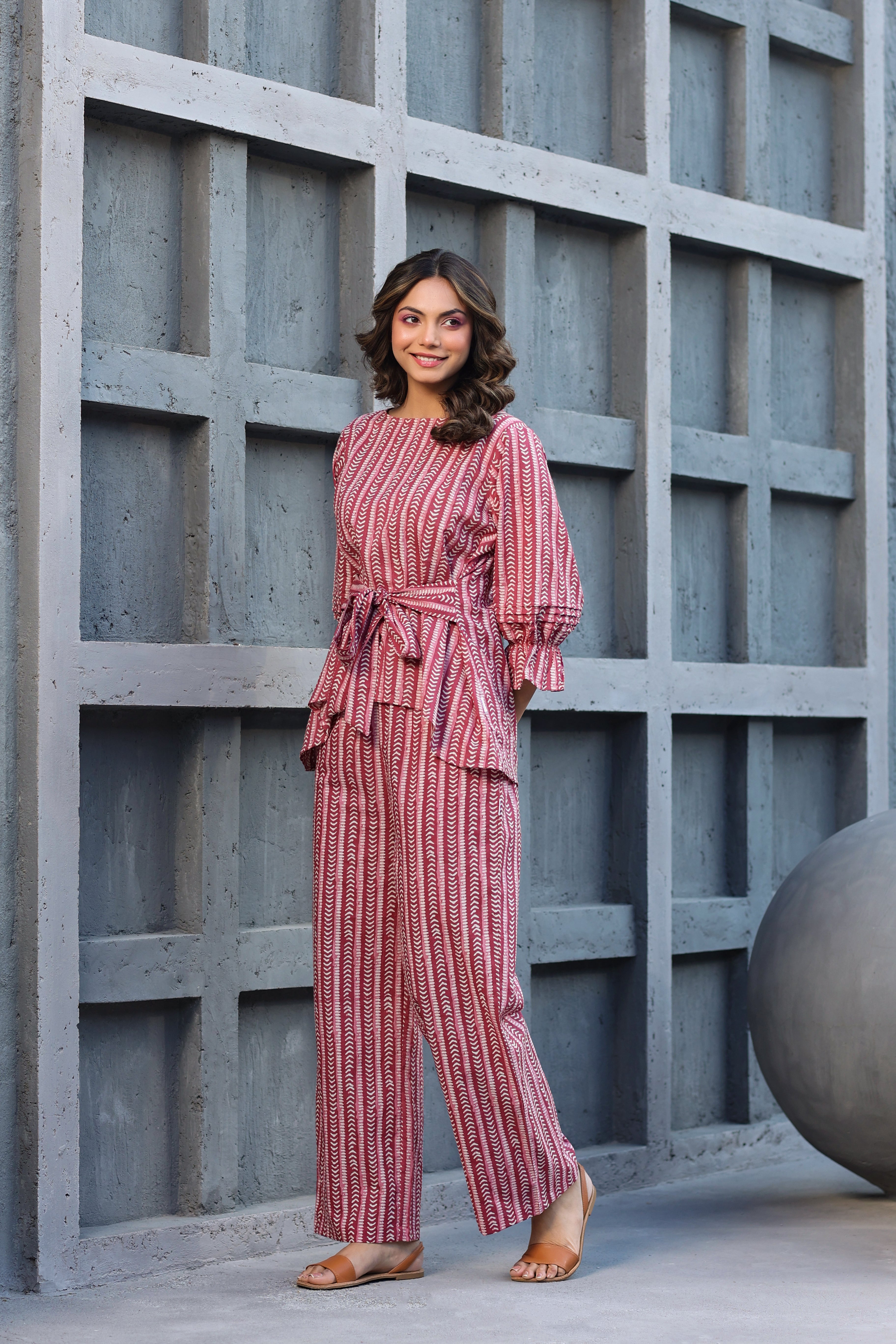 Upside Down Arrows on Maroon Cotton Co-ord Set