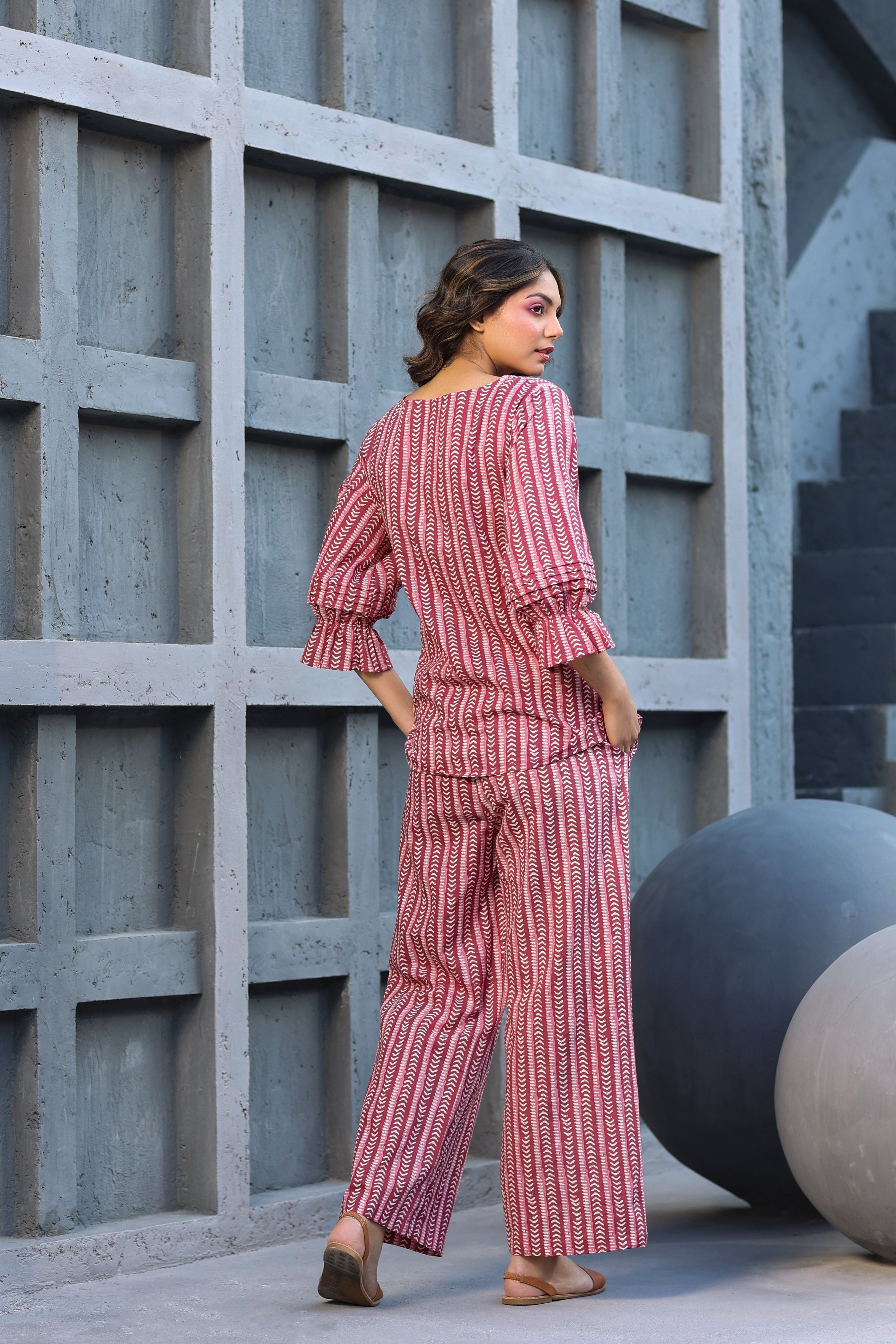 Upside Down Arrows on Maroon Cotton Co-ord Set