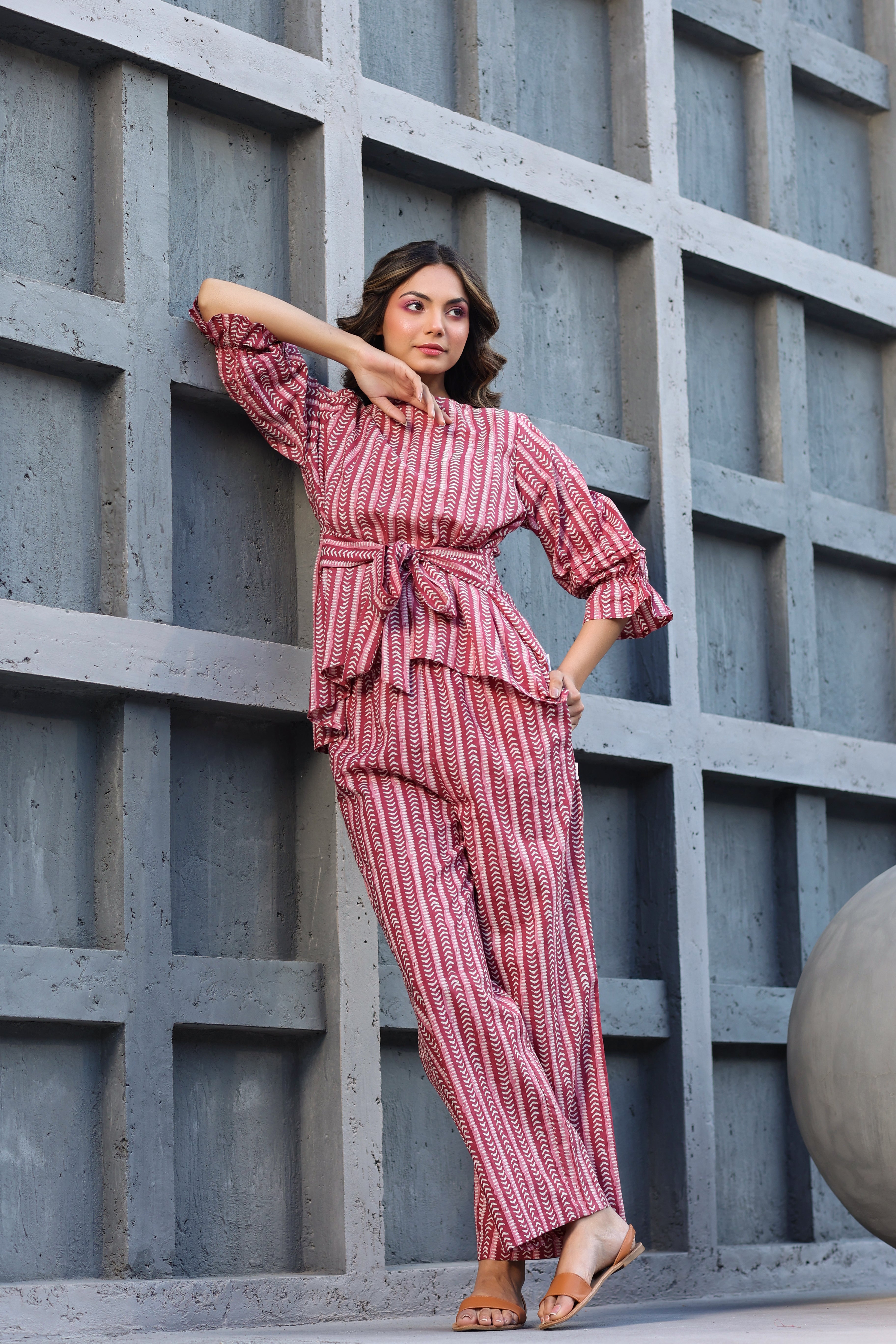 Upside Down Arrows on Maroon Cotton Co-ord Set