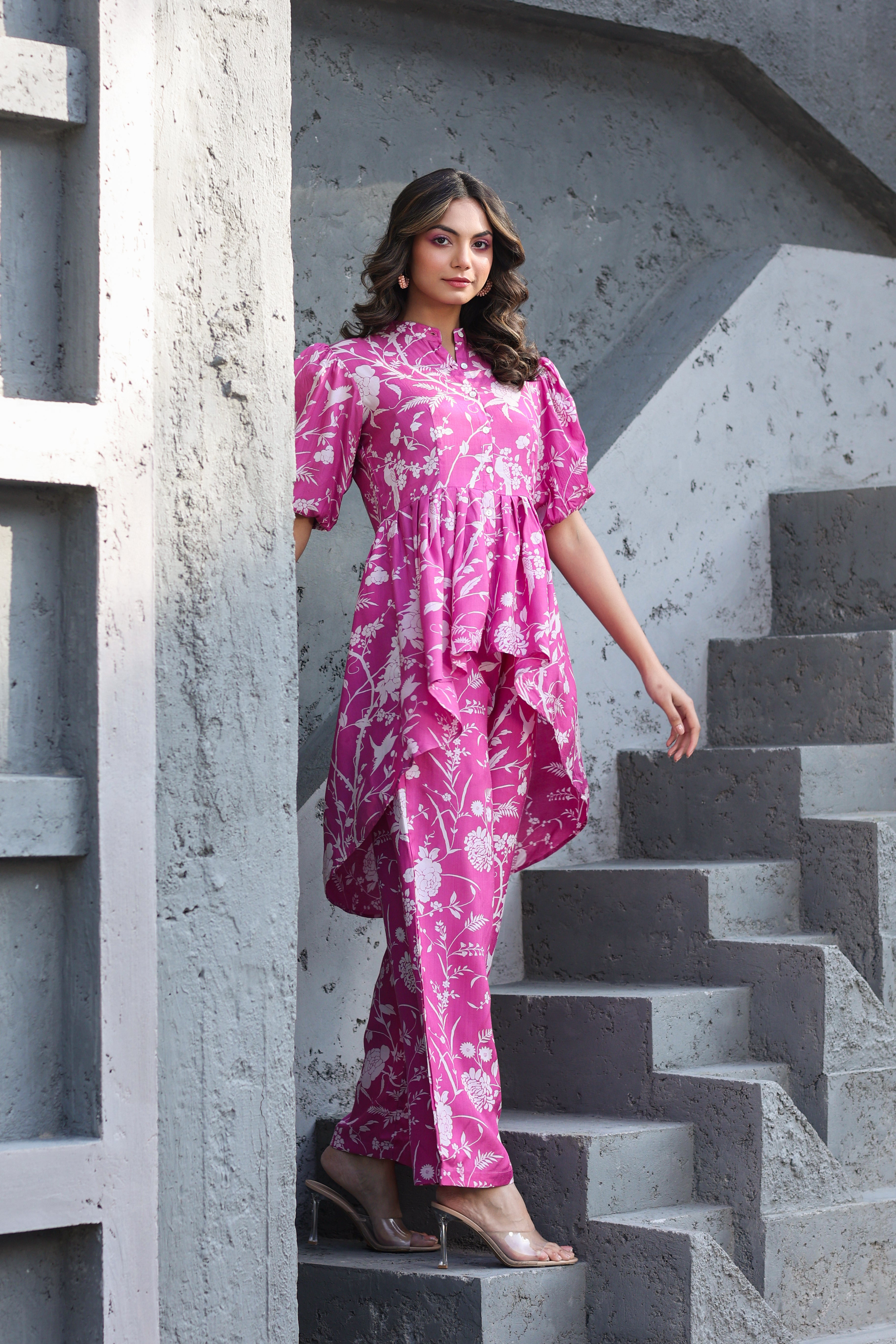 White Roses on pink Russian Silk Co-ord set