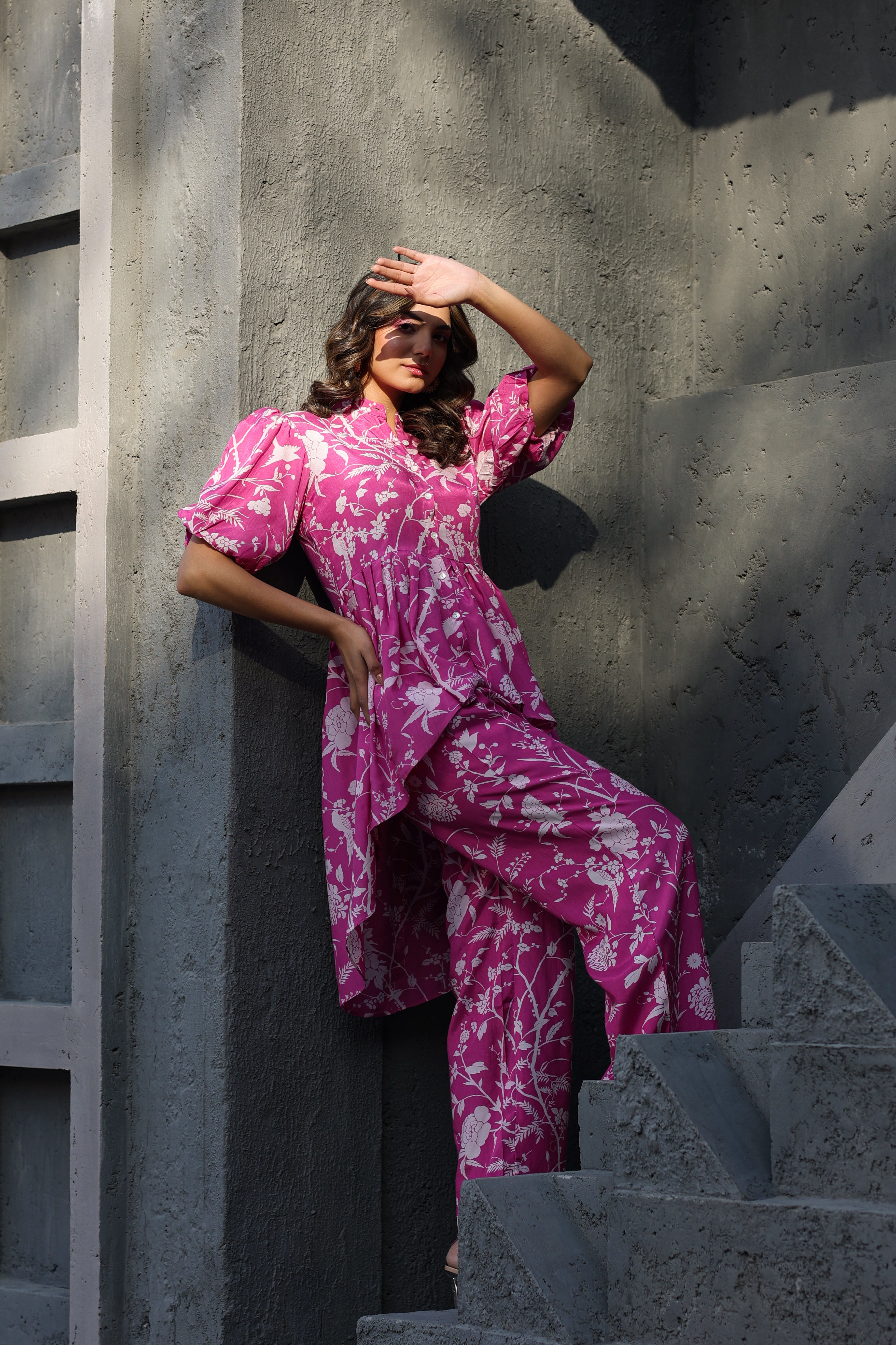 White Roses on pink Russian Silk Co-ord set