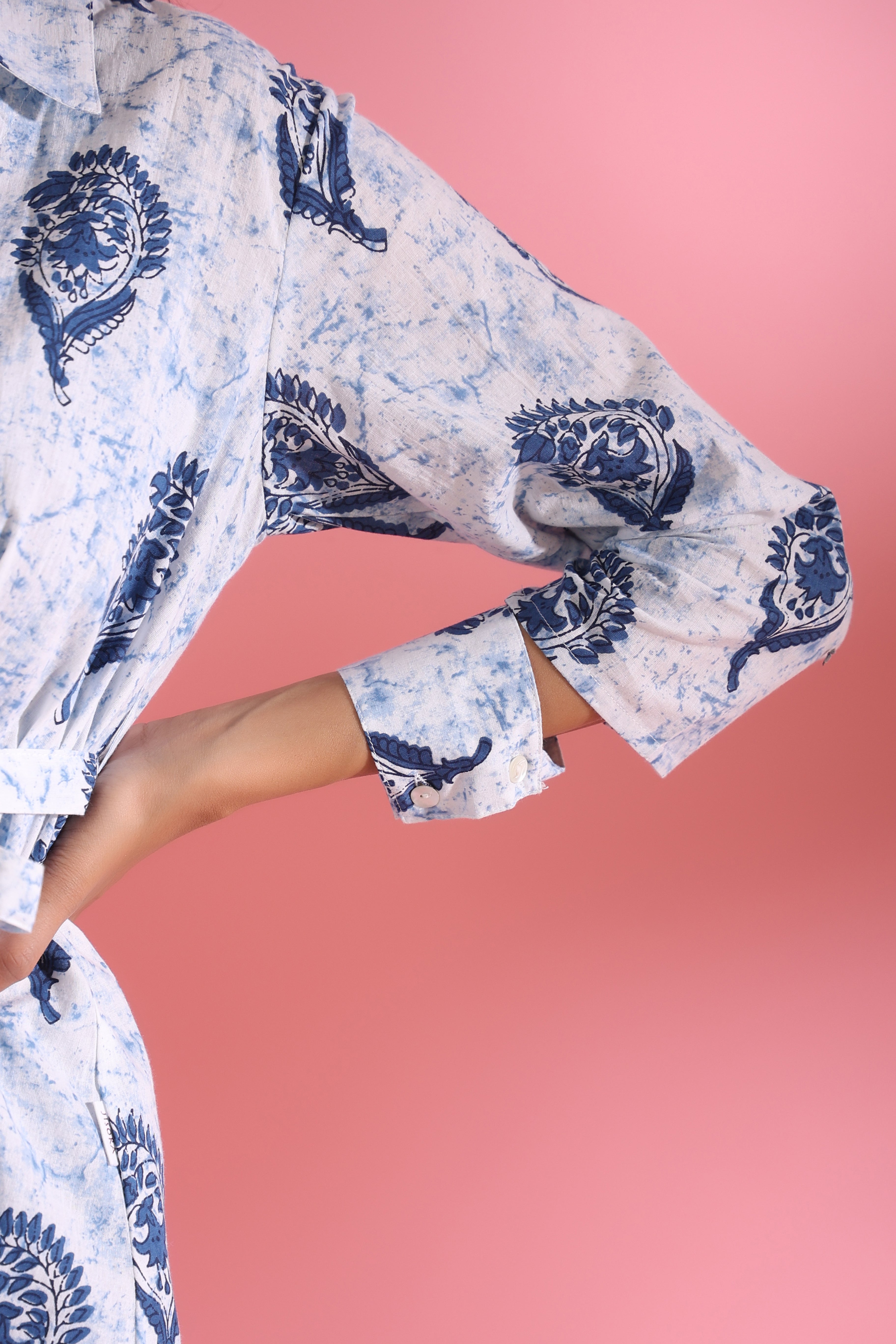 Parallel Lines with Traditional White Booti Shrug Cotton Three Piece Co-ord Set