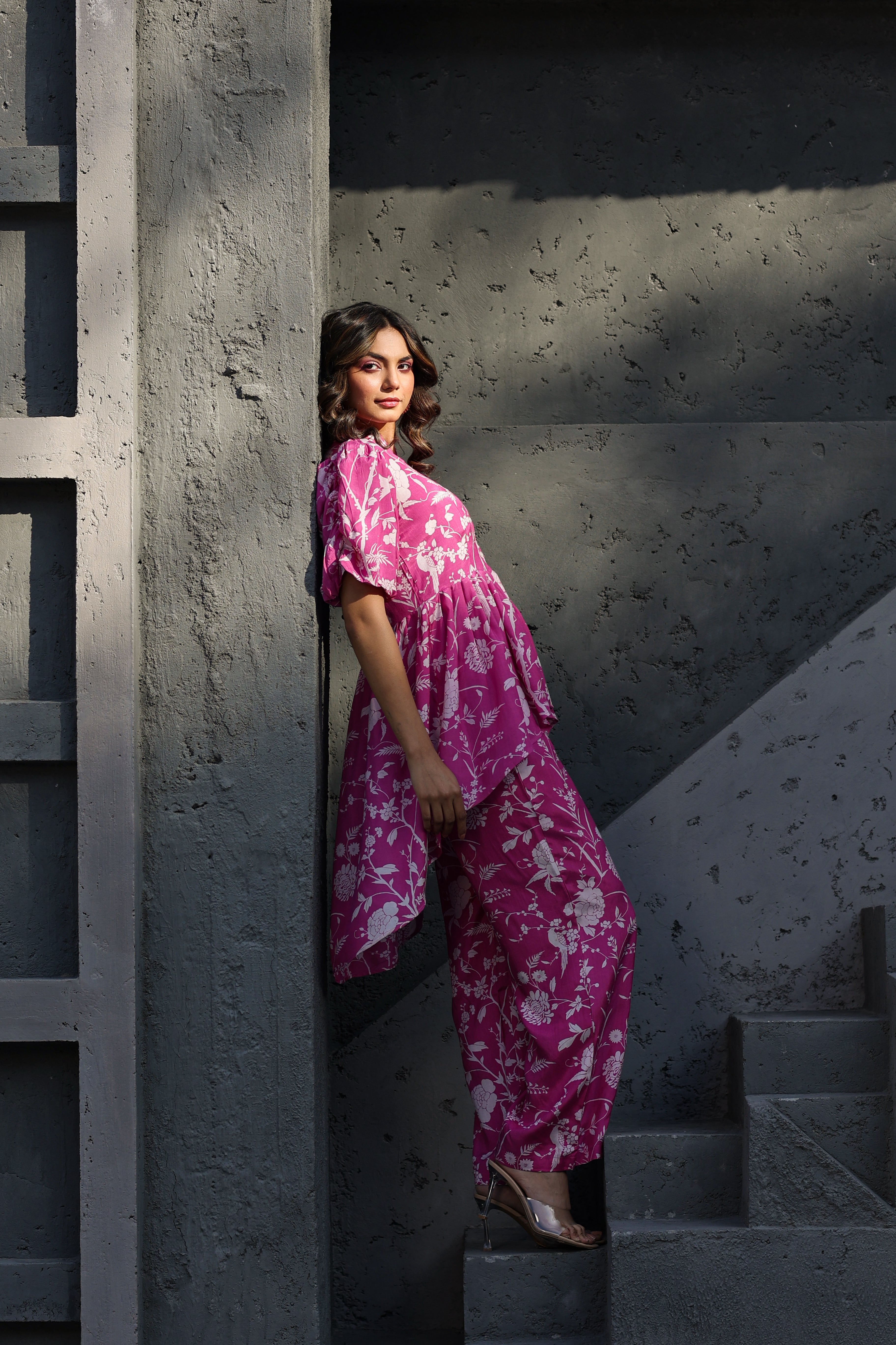 White Roses on pink Russian Silk Co-ord set