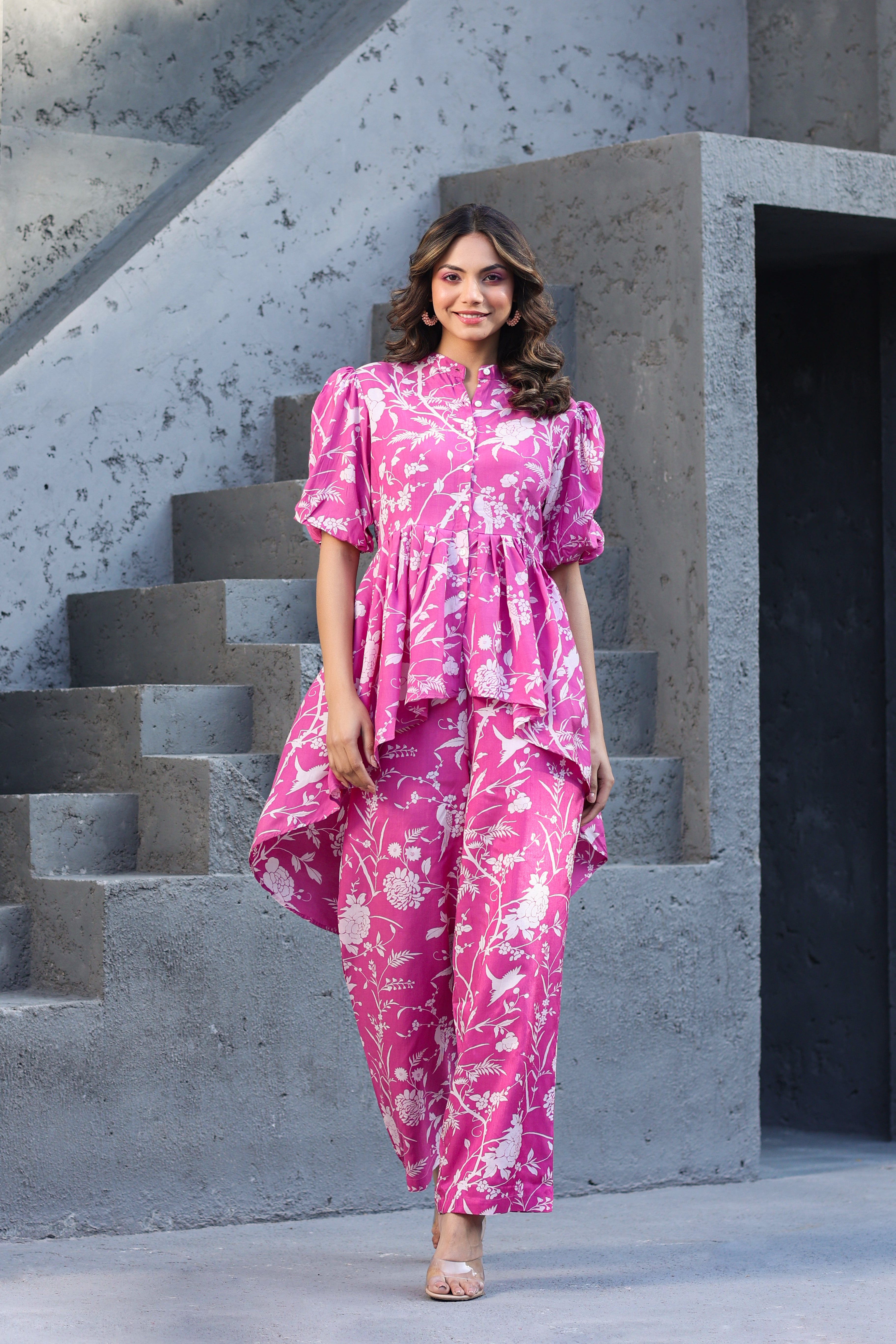 White Roses on pink Russian Silk Co-ord set