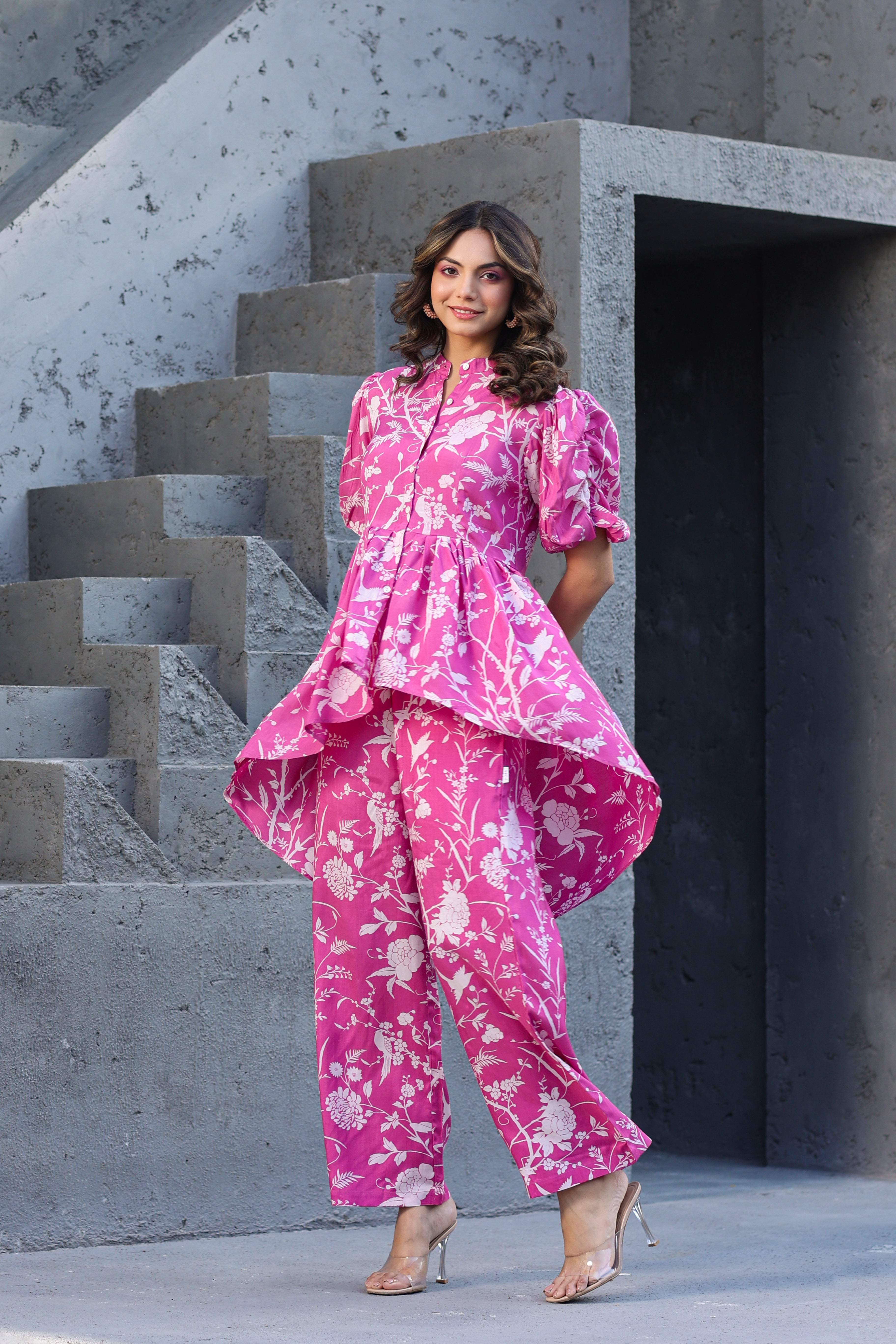 White Roses on pink Russian Silk Co-ord set