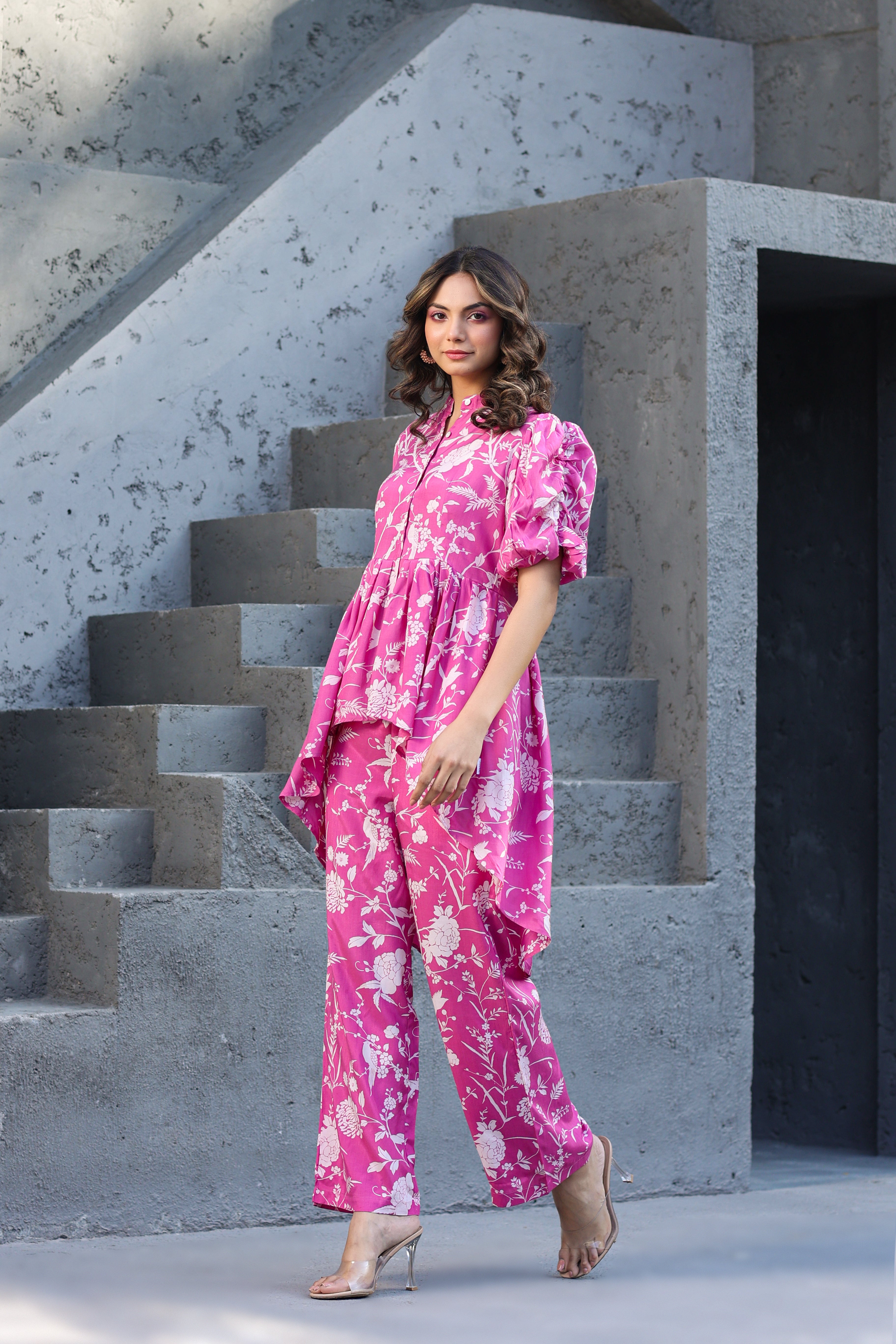 White Roses on pink Russian Silk Co-ord set