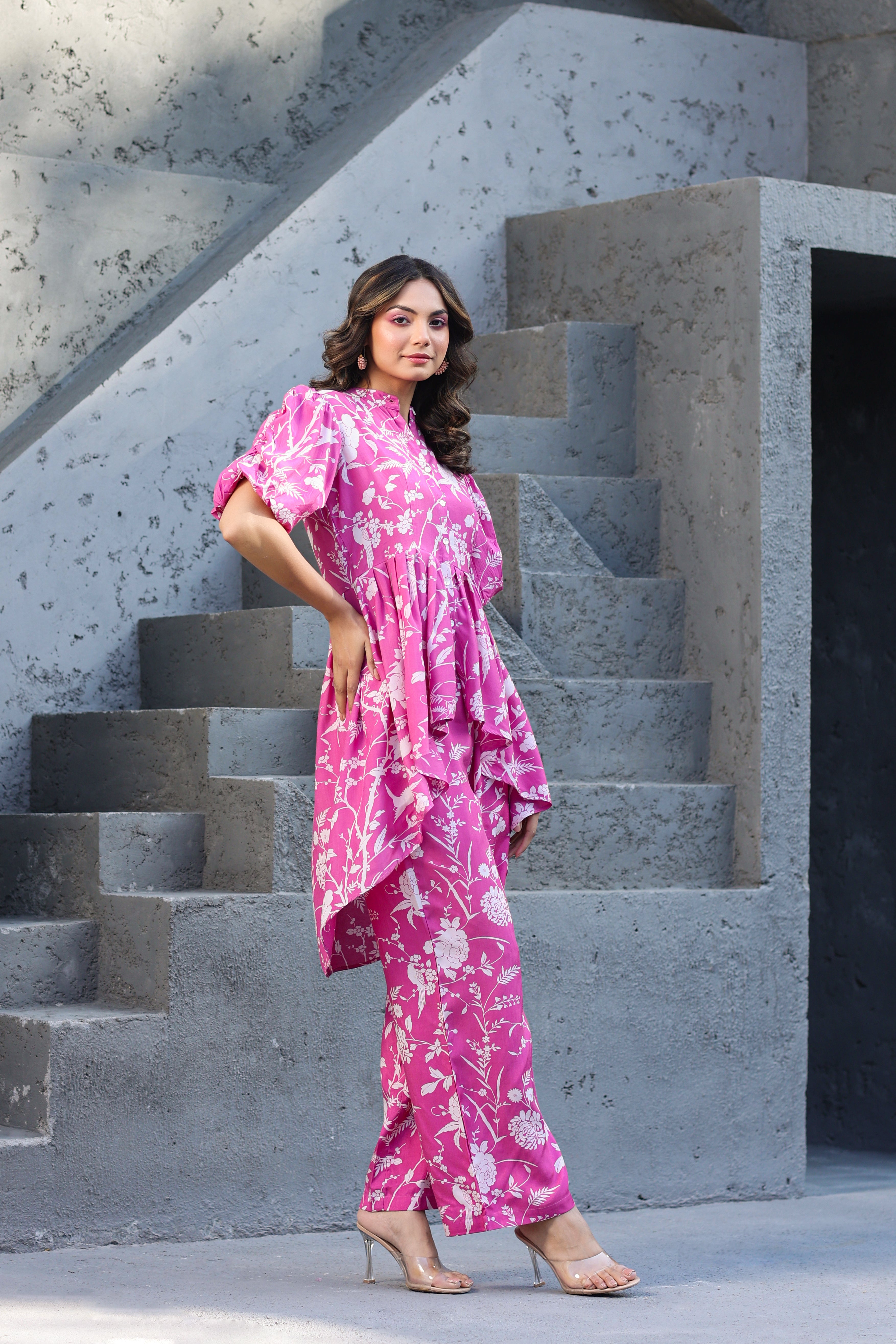 White Roses on pink Russian Silk Co-ord set